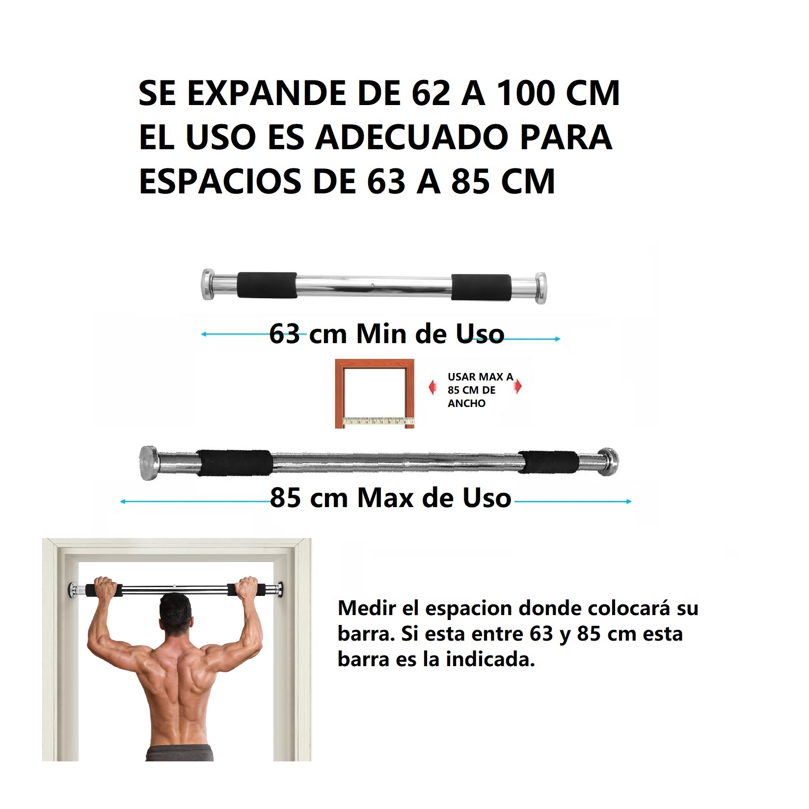 BARRA PARA DOMINADAS CROMADA P/ PUERTAS AJUSTABLE EXPANDIBLE - 2