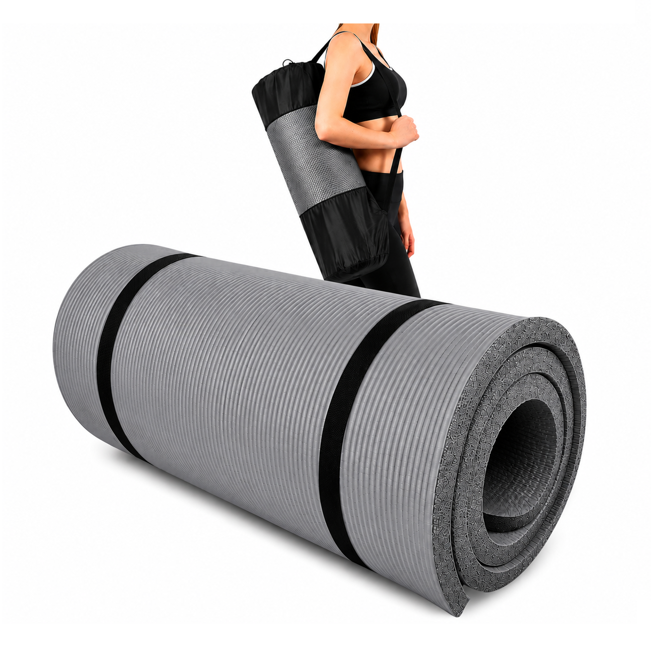 YOGA MAT COLCHONETA ENROLLABLE TAPETE DE EJERCICIOS 20 MM PLOMO - 1