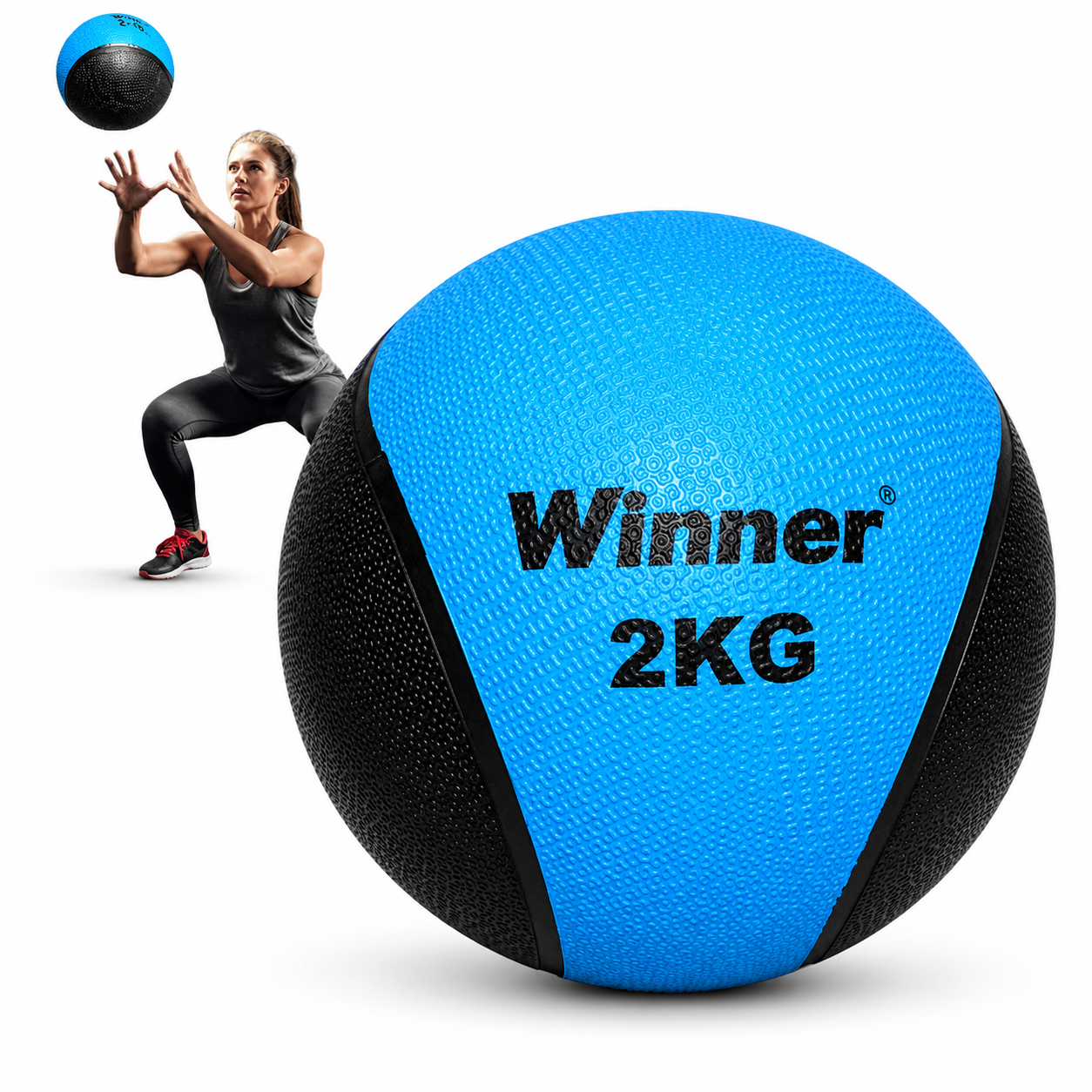 PELOTA BALÓN MEDICINAL PESO 2 KG CON REBOTE FUNCIONAL CROSSFIT AZUL - 1
