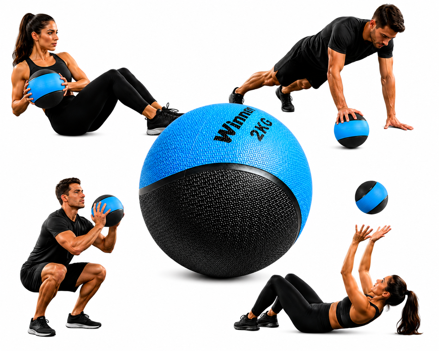 PELOTA BALÓN MEDICINAL PESO 2 KG CON REBOTE FUNCIONAL CROSSFIT AZUL - 2
