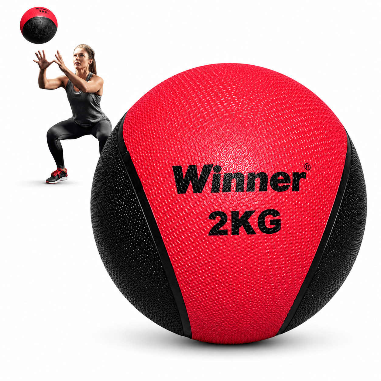 PELOTA BALÓN MEDICINAL PESO 2 KG CON REBOTE FUNCIONAL CROSSFIT ROJO - 1