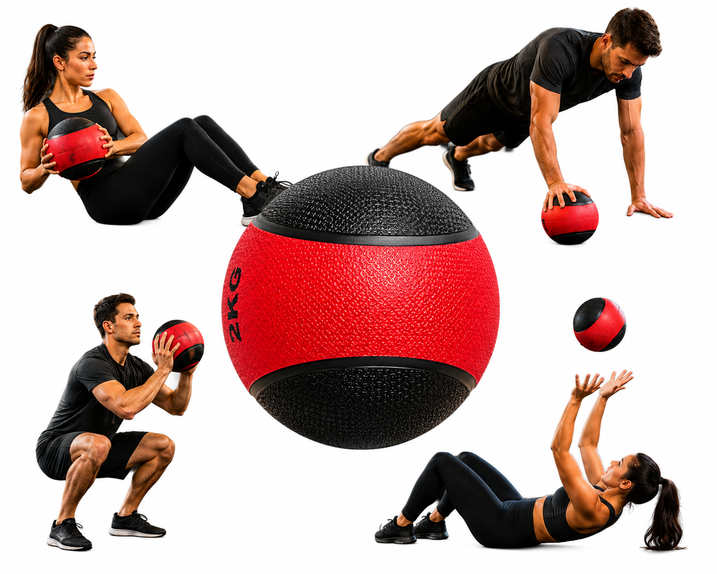 PELOTA BALÓN MEDICINAL PESO 2 KG CON REBOTE FUNCIONAL CROSSFIT ROJO - 2