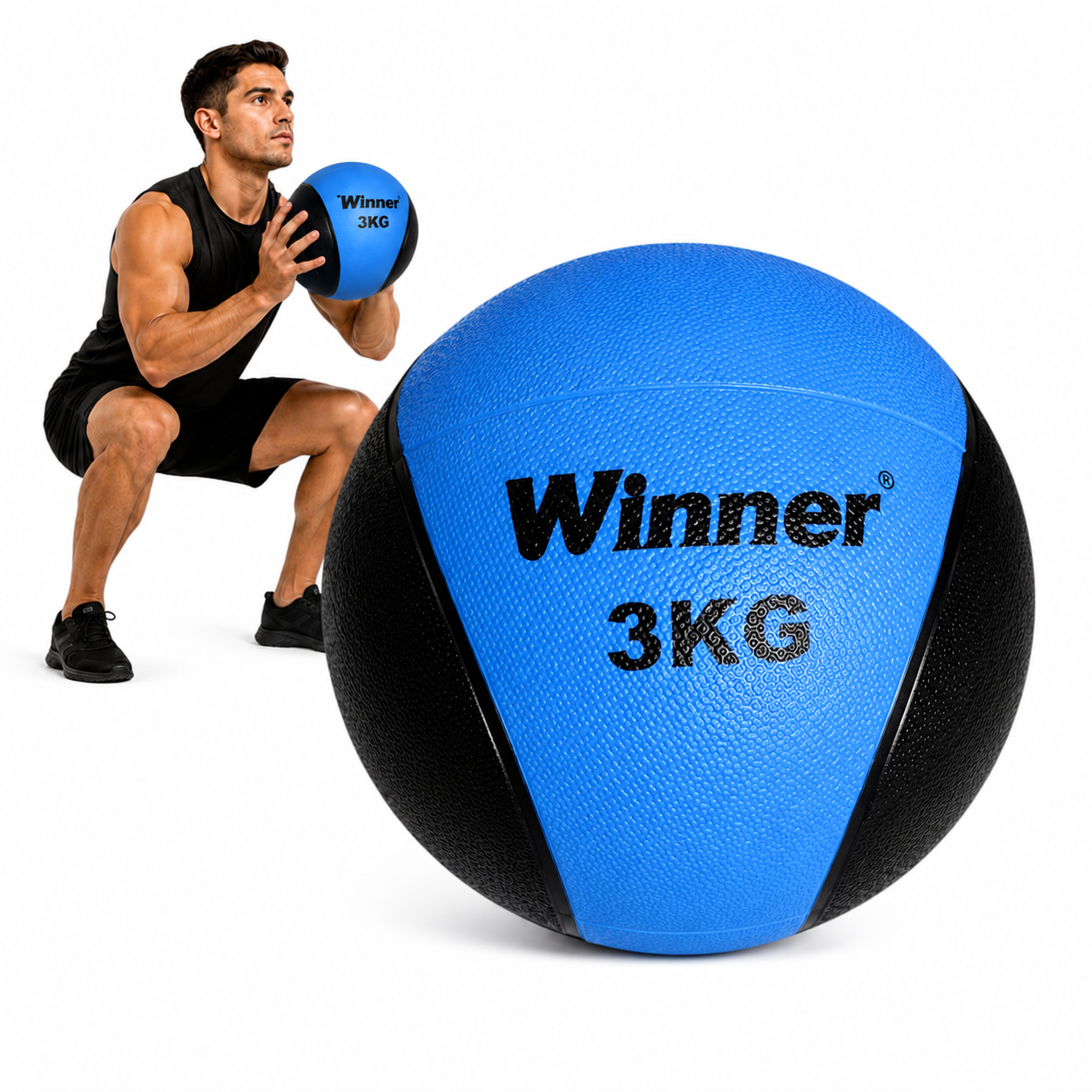 PELOTA BALÓN MEDICINAL PESO 3 KG CON REBOTE FUNCIONAL CROSSFIT AZUL - 1