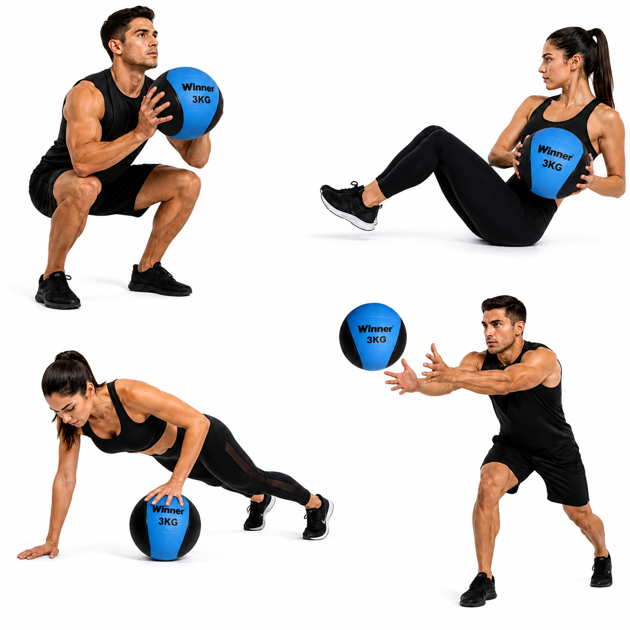 PELOTA BALÓN MEDICINAL PESO 3 KG CON REBOTE FUNCIONAL CROSSFIT AZUL - 2