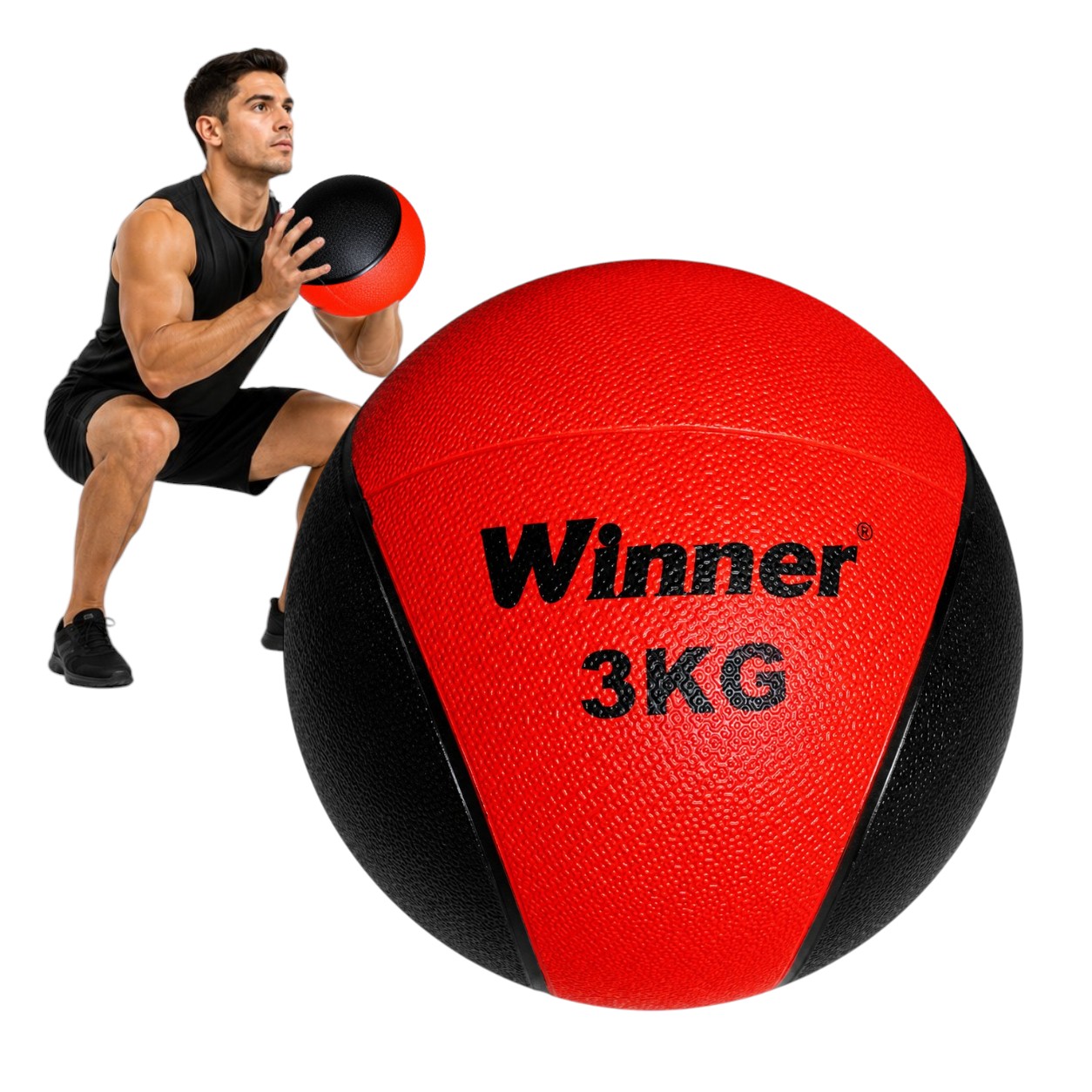 PELOTA BALÓN MEDICINAL PESO 3 KG CON REBOTE FUNCIONAL CROSSFIT ROJO - 1