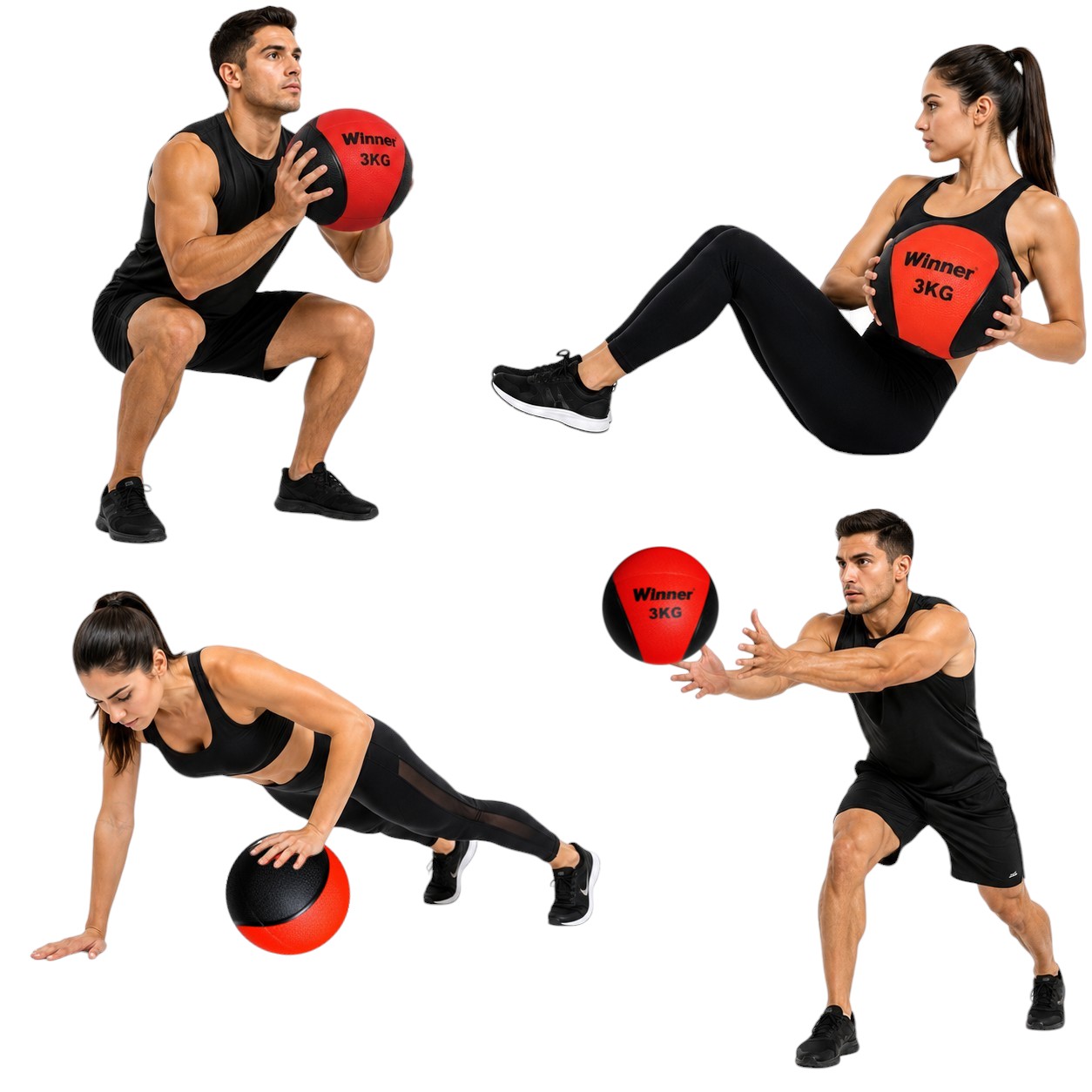 PELOTA BALÓN MEDICINAL PESO 3 KG CON REBOTE FUNCIONAL CROSSFIT ROJO - 2