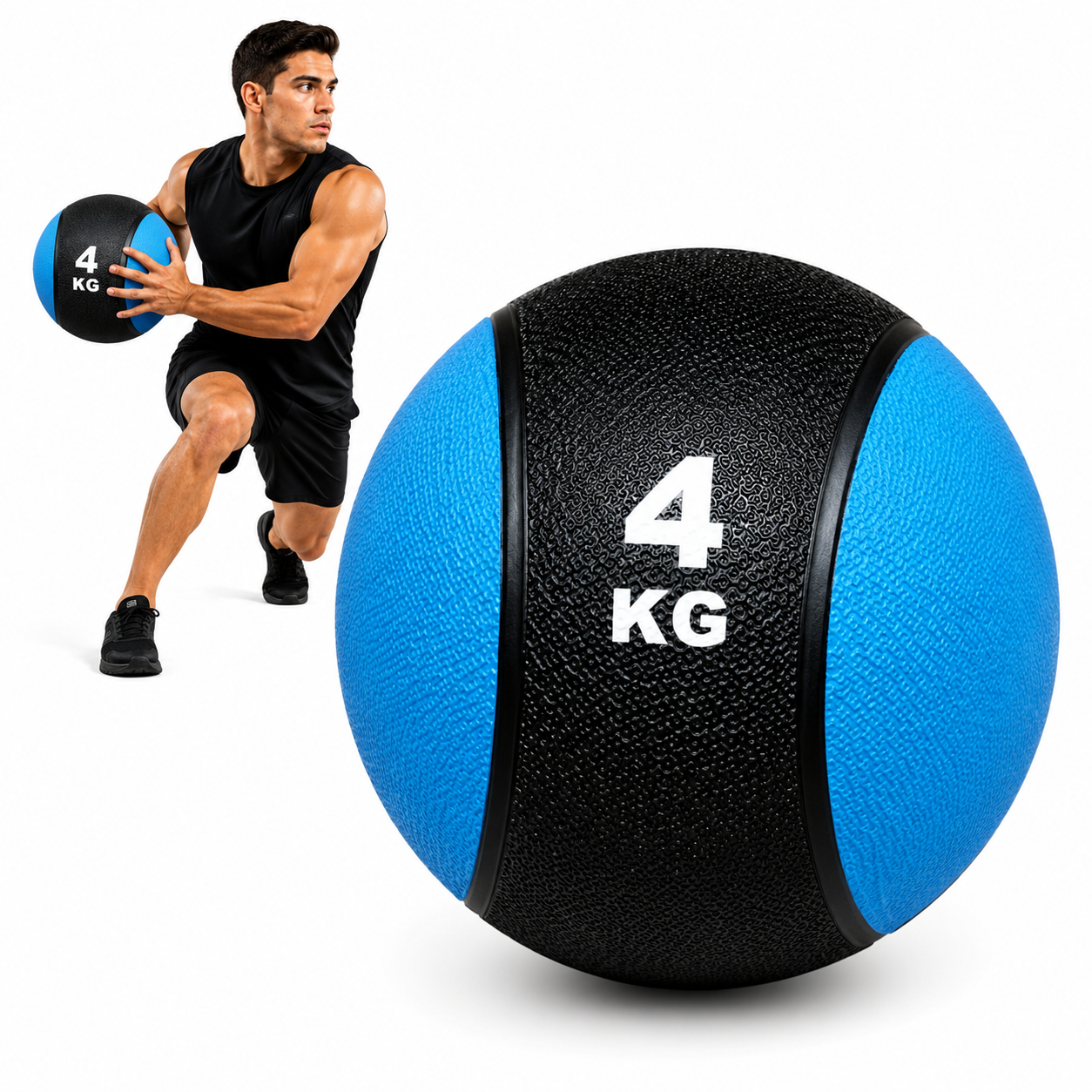 PELOTA O BALÓN MEDICINAL 4 KG CON REBOTE FUNCIONAL CROSSFIT AZUL - 1