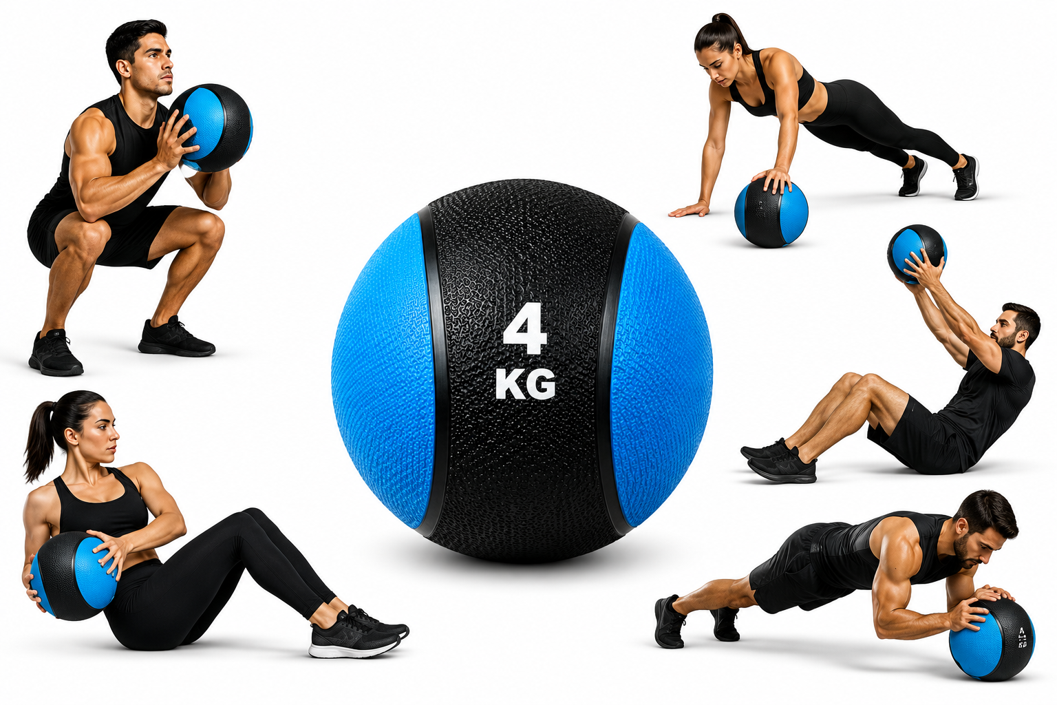 PELOTA O BALÓN MEDICINAL 4 KG CON REBOTE FUNCIONAL CROSSFIT AZUL - 2