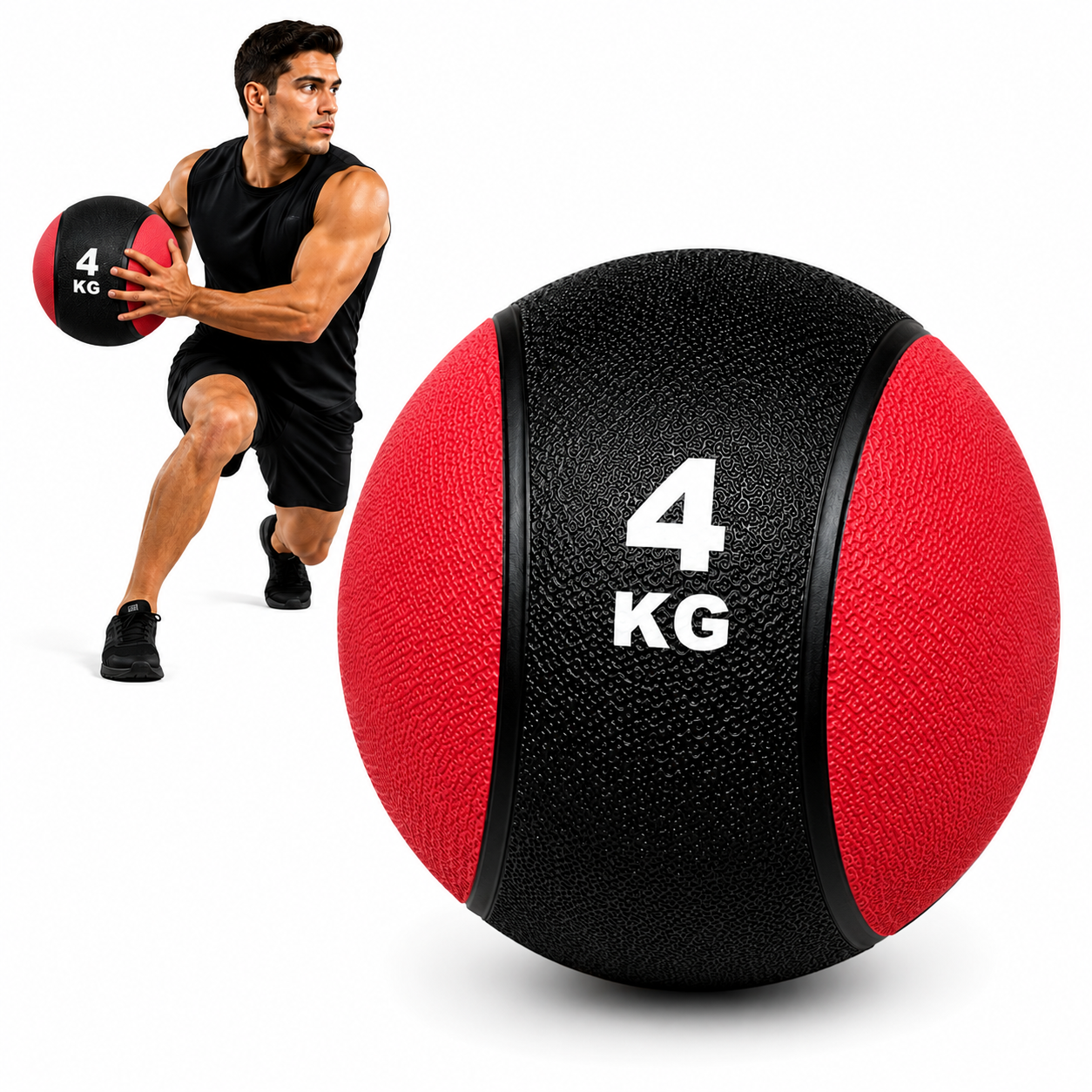 PELOTA O BALÓN MEDICINAL 4 KG CON REBOTE FUNCIONAL CROSSFIT ROJO - 1