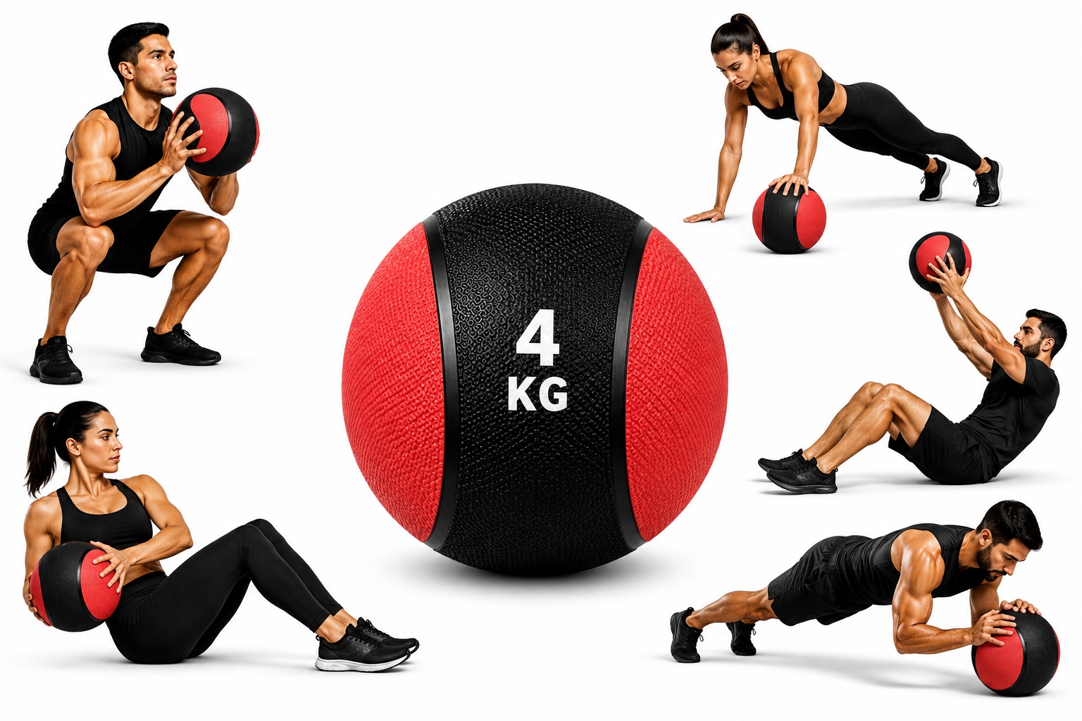 PELOTA O BALÓN MEDICINAL 4 KG CON REBOTE FUNCIONAL CROSSFIT ROJO - 2