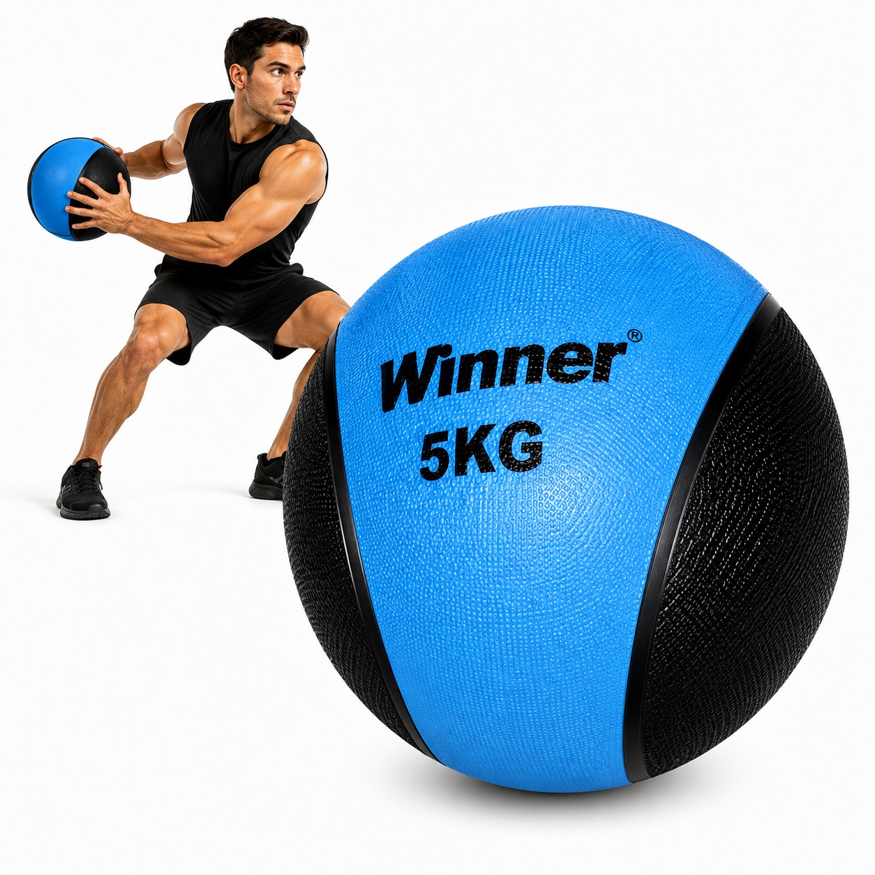 PELOTA O BALÓN MEDICINAL 5 KG CON REBOTE FUNCIONAL CROSSFIT AZUL - 1