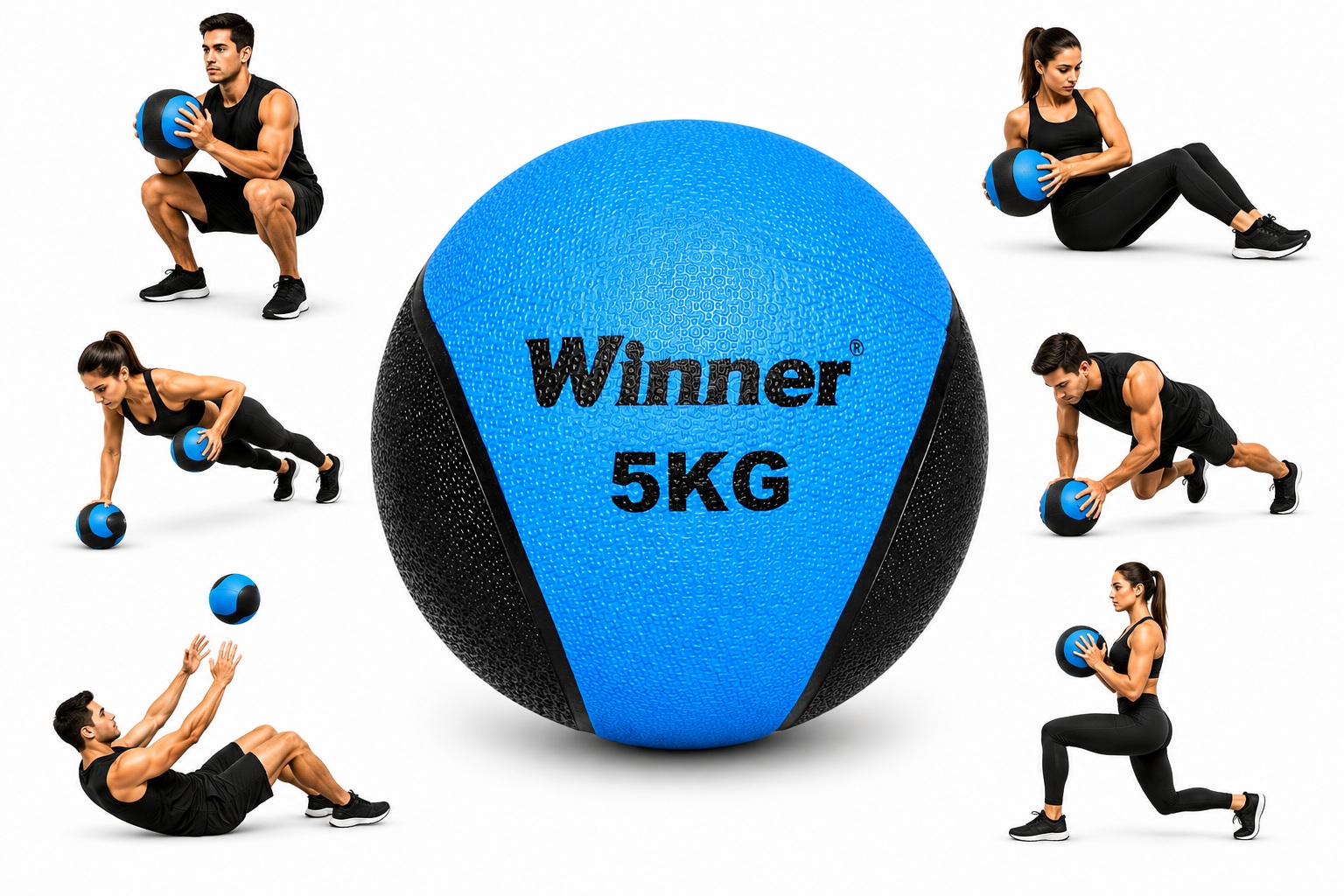 PELOTA O BALÓN MEDICINAL 5 KG CON REBOTE FUNCIONAL CROSSFIT AZUL - 2