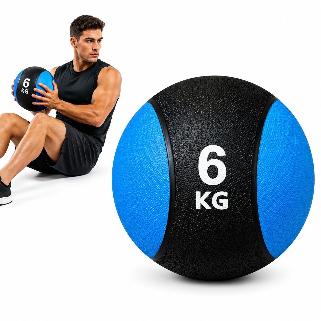 PELOTA O BALÓN MEDICINAL 6 KG CON REBOTE FUNCIONAL CROSSFIT AZUL - 1
