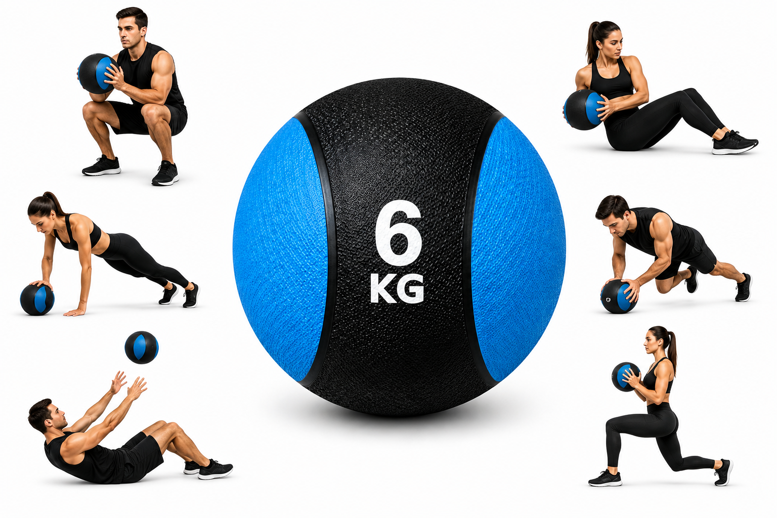 PELOTA O BALÓN MEDICINAL 6 KG CON REBOTE FUNCIONAL CROSSFIT AZUL - 2