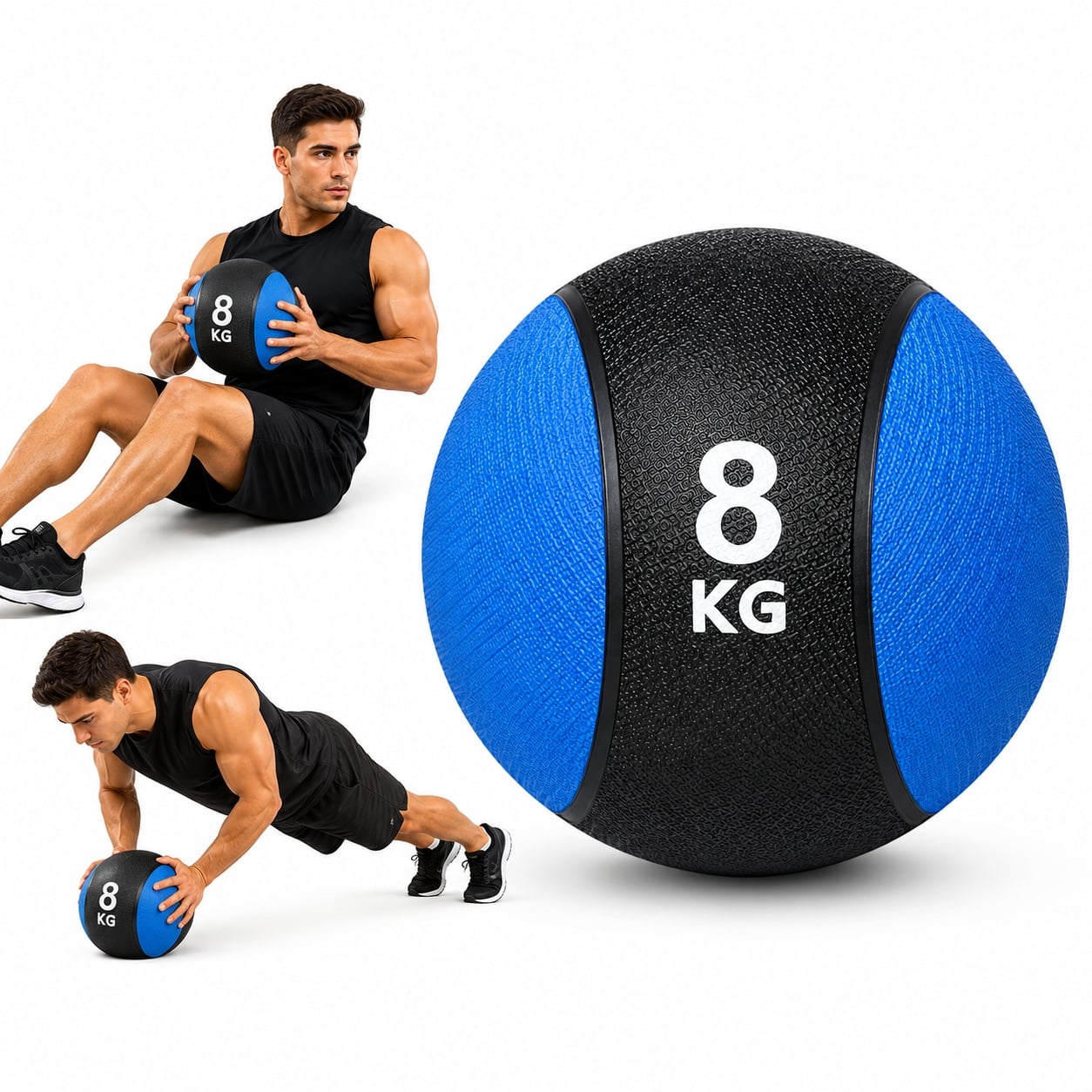 PELOTA O BALÓN MEDICINAL 8 KG CON REBOTE FUNCIONAL CROSSFIT AZUL - 1