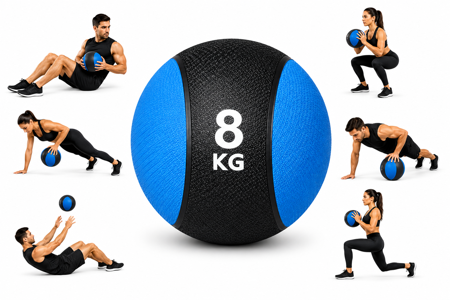PELOTA O BALÓN MEDICINAL 8 KG CON REBOTE FUNCIONAL CROSSFIT AZUL - 2