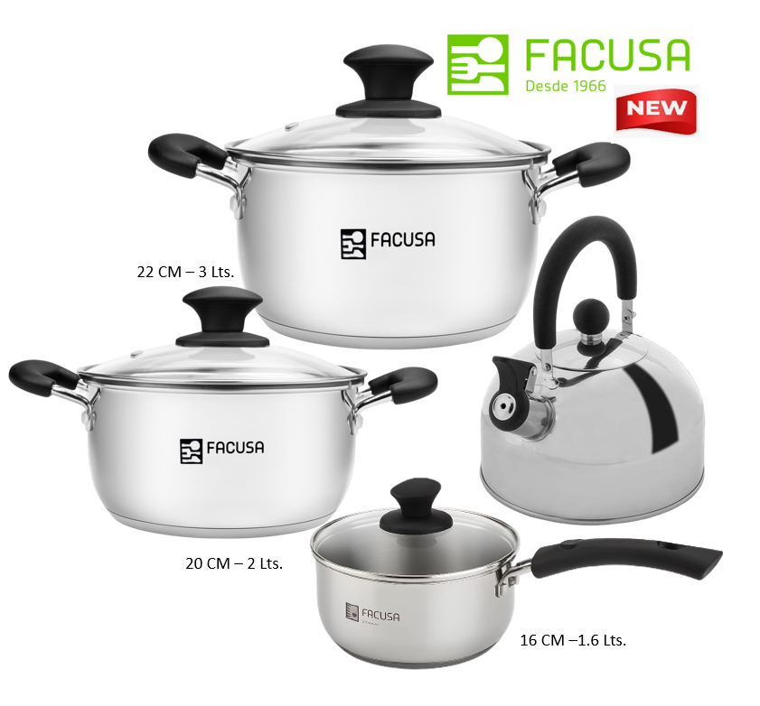 JUEGO DE OLLAS 7 PIEZAS ACERO INOXIDABLE TAPA DE VIDRIO FACUSA - 1