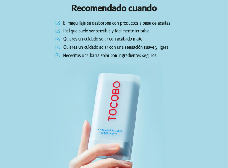 TOCOBO BLOQUEADOR COTTON SOFT SUN STICK SPF50 PA++++ PROTECTOR SOLAR EN BARRA - 4
