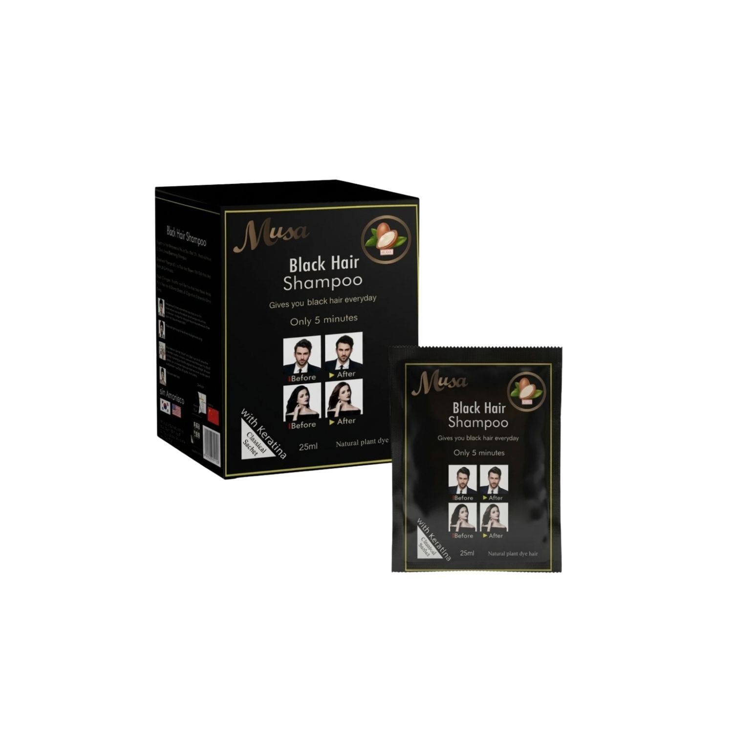 SHAMPOO TINTE CABELLO MUSA BLACK HAIR 1N 25ML X 10 - 1