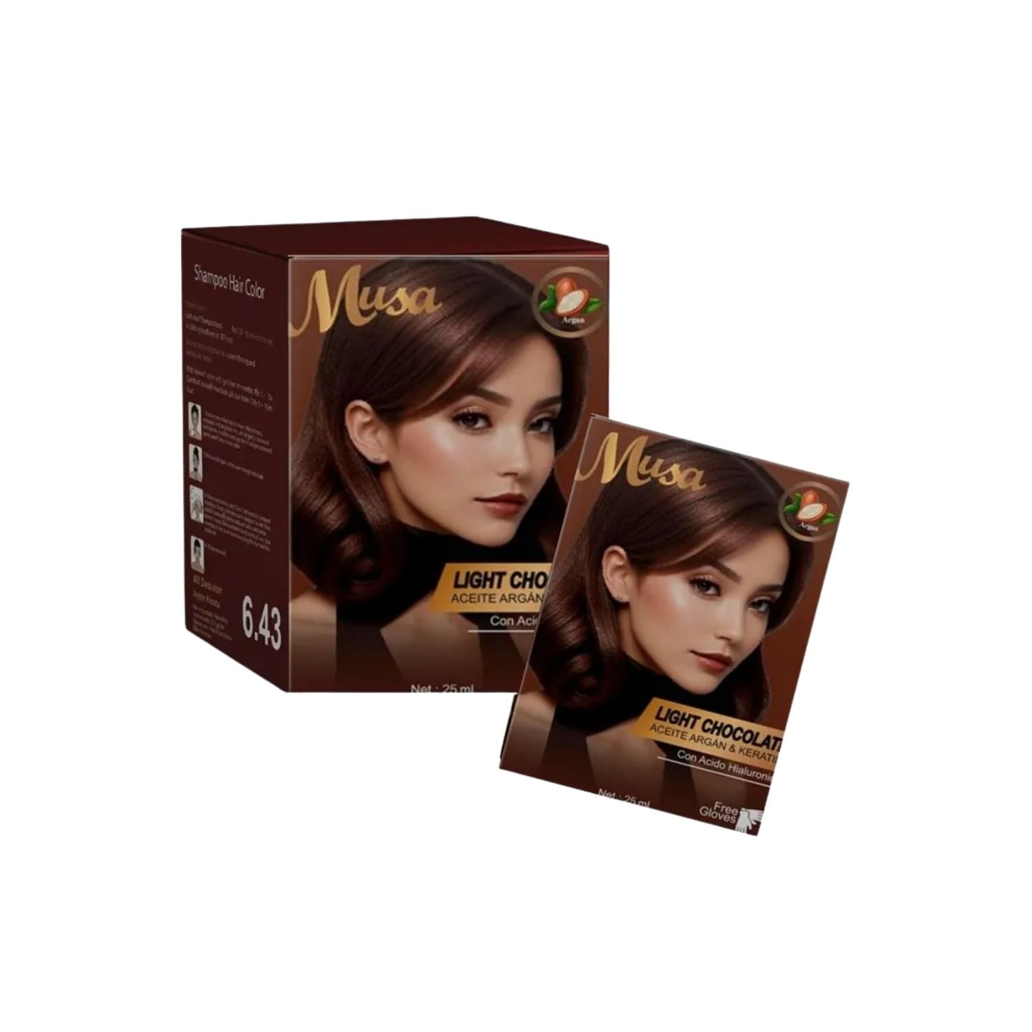 SHAMPOO TINTE CABELLO MUSA LIGTH CHOCOLATE 8.4CH HAIR COLOR 25ML X 10 - 1