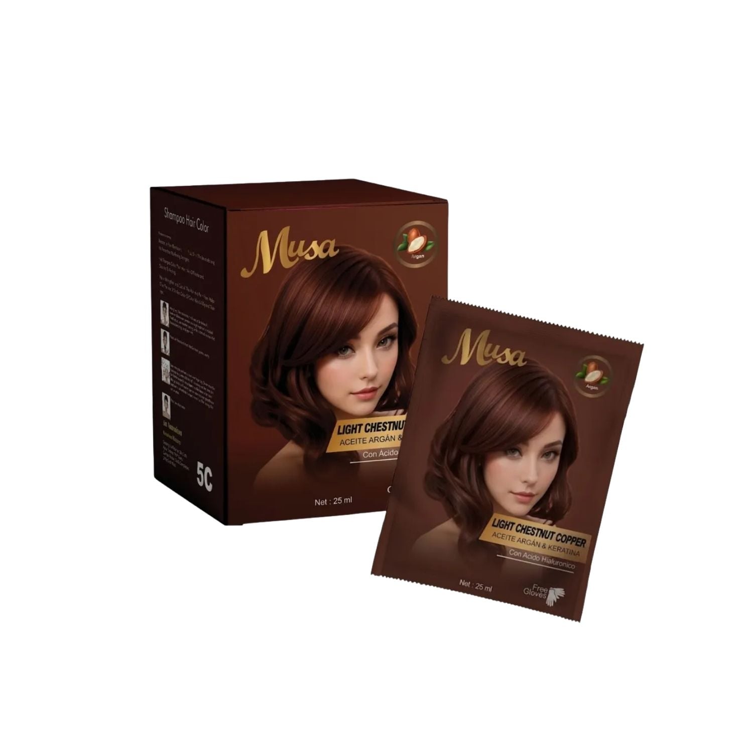 SHAMPOO TINTE CABELLO MUSA LIGTH CHESTNUT COPPER 5C HAIR COLOR 25ML X 10 - 1