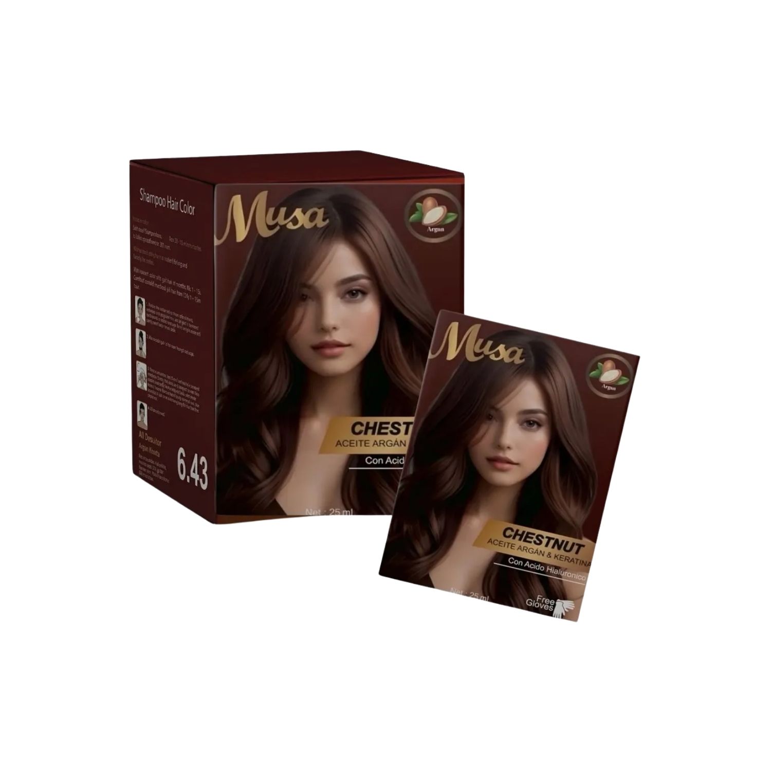 SHAMPOO TINTE CABELLO MUSA CHESTNUT 1C HAIR COLOR 25ML X 10 - 1