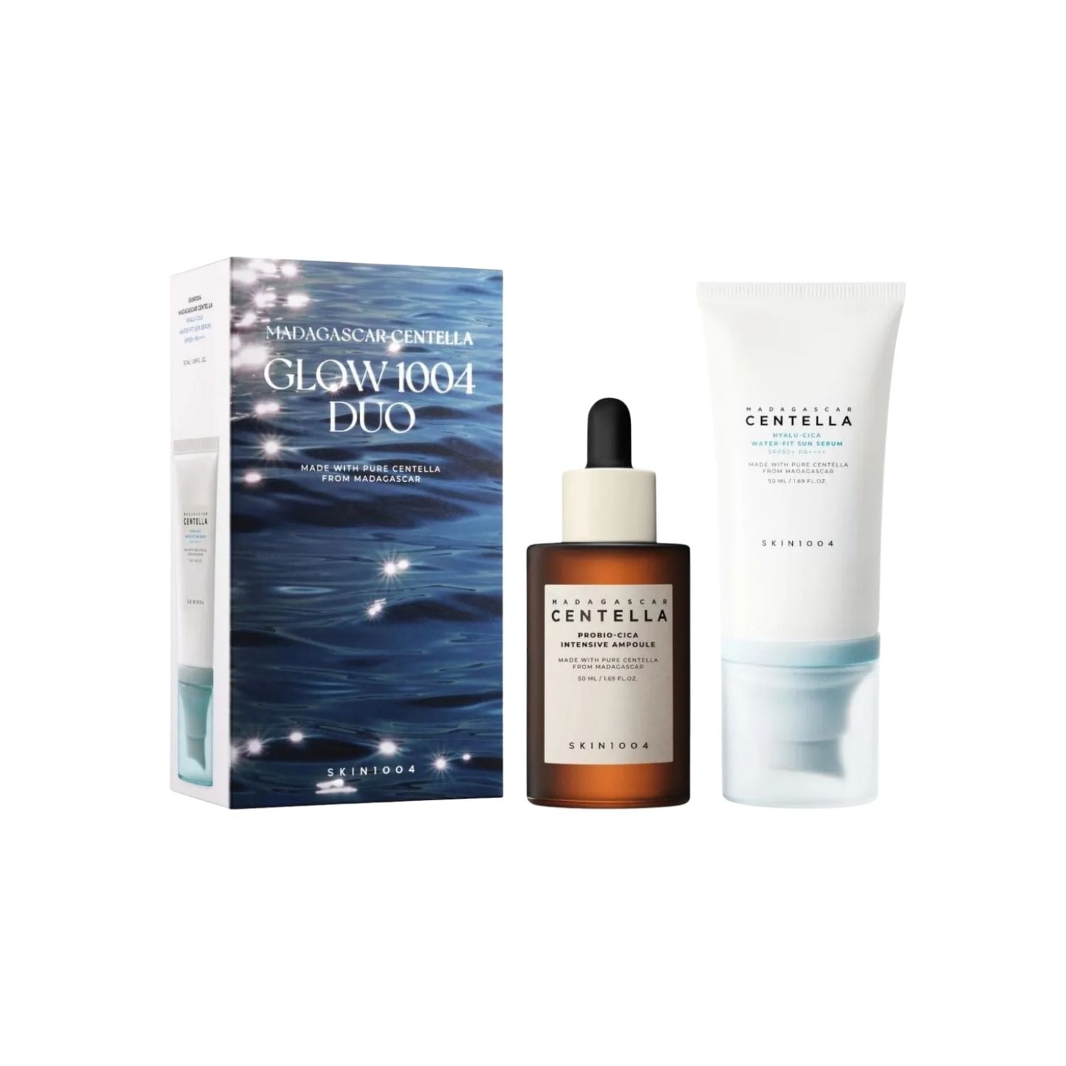SKIN1004 GLOW 1004 DUO BLOQUEADOR CENTELLA HYALU-CICA SUN SERUM + PROBIO-CICA AMPOULE SET - 1