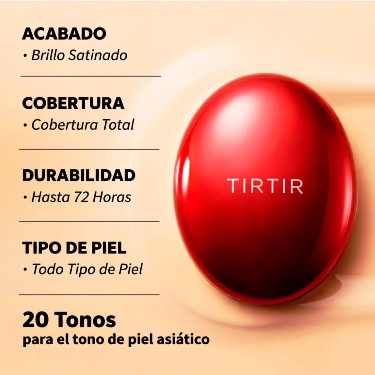 TIRTIR BASE DE MAQUILLAJE MASK FIT RED CUSHION 27N CAMEL 18G COREANA - 5