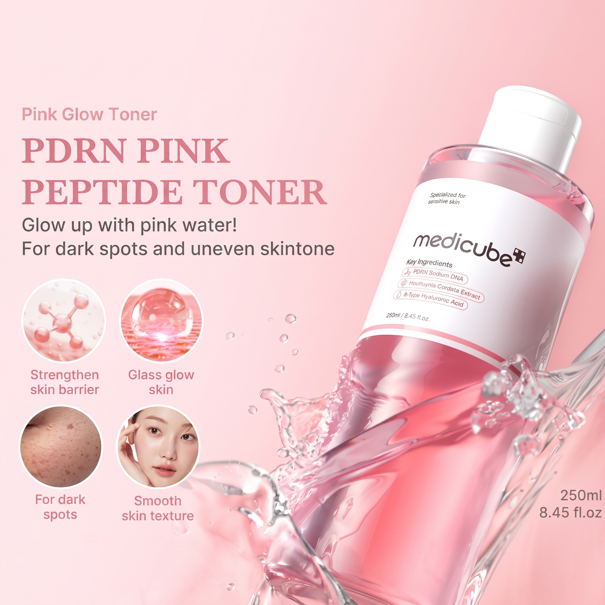 MEDICUBE PDRN TONICO PINK CICA SOOTHING TONER 250ML - 4