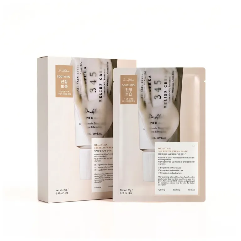 DR ALTHEA 345 RELIEF CREAM MASK CAJA X 4 UNIDADES MASCARILLA FACIAL HIDRATANTE COREANA - 1