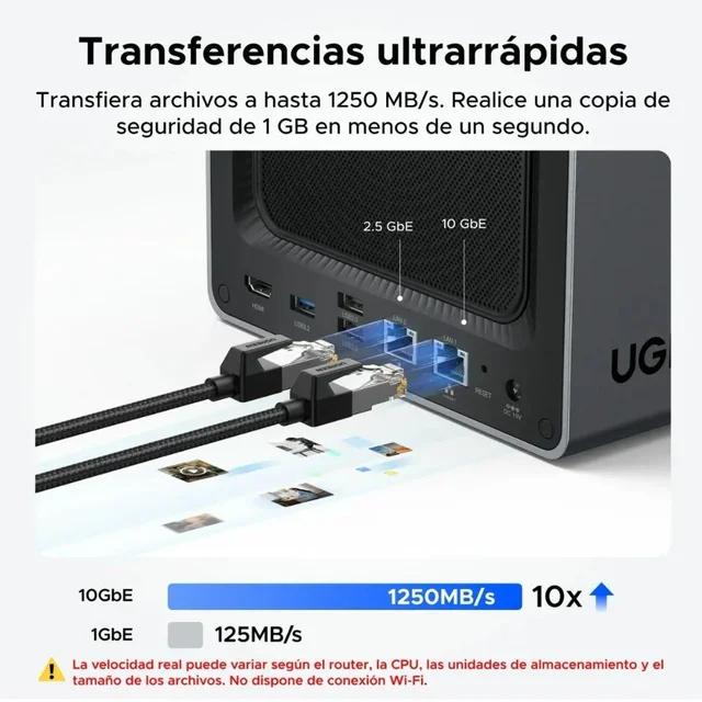 SERVIDOR NAS UGREEN NASYNC DXP4800 PLUS 4 BAHÍAS 144TB 10GBE 8GB DDR5 INTEL PENTIUM GOLD 8505 - 3