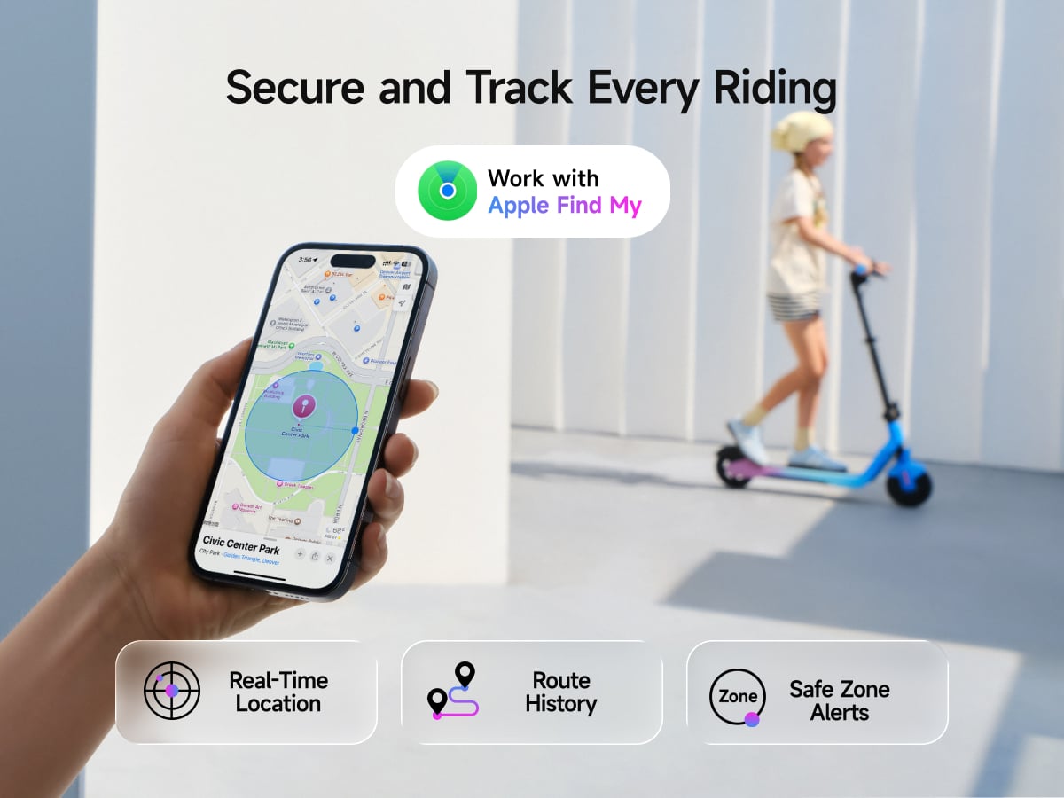 SCOOTER ELÉCTRICO INFANTIL NAVEE K100 MAX 260W 24KM AUTONOMÍA 16KM/H FIND MY Y PARLANTE - 7