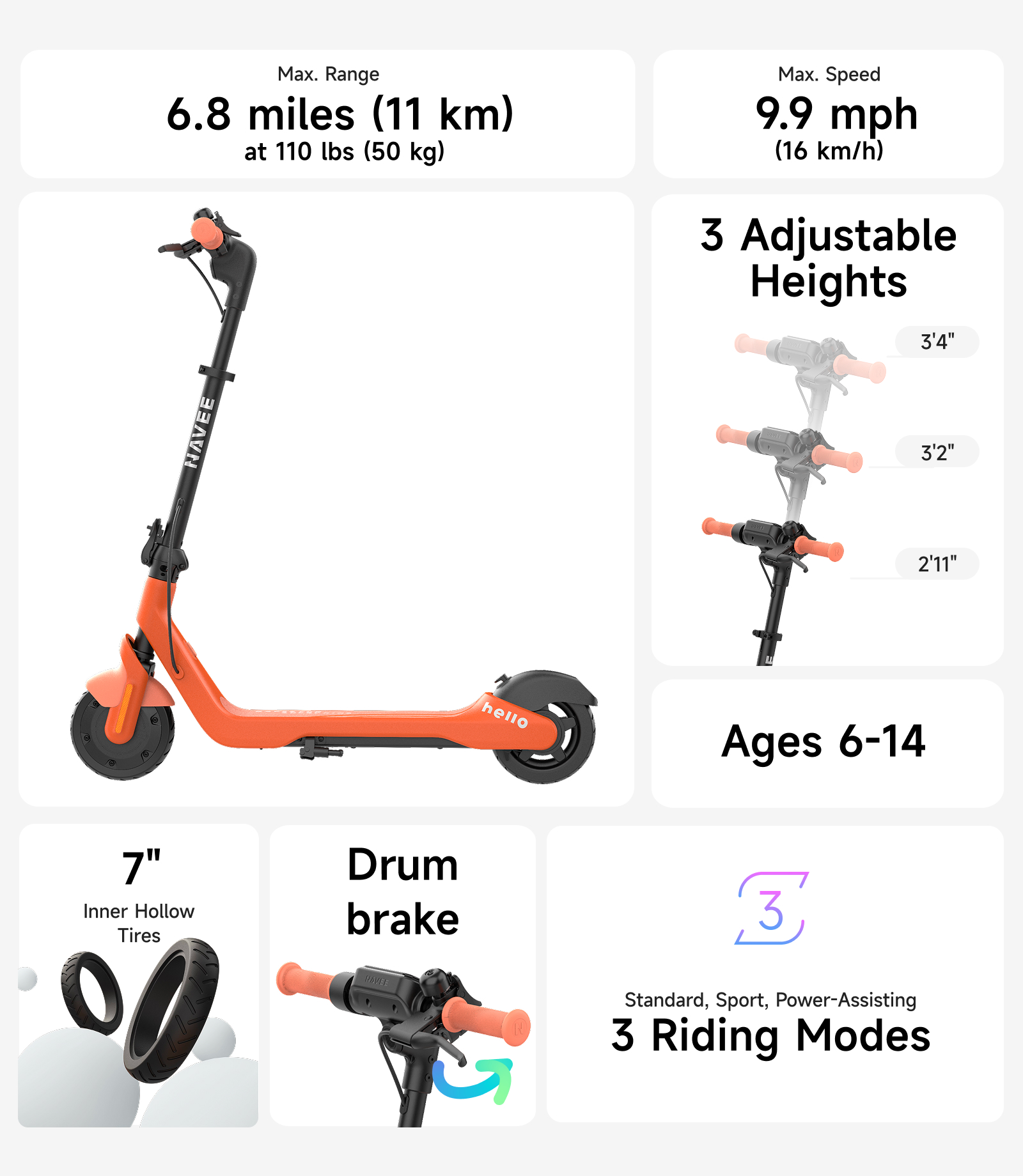 SCOOTER ELÉCTRICO INFANTIL NAVEE K100 PRO 160W 11KM AUTONOMÍA 16KM/H MANUBRIO AJUSTABLE - 5