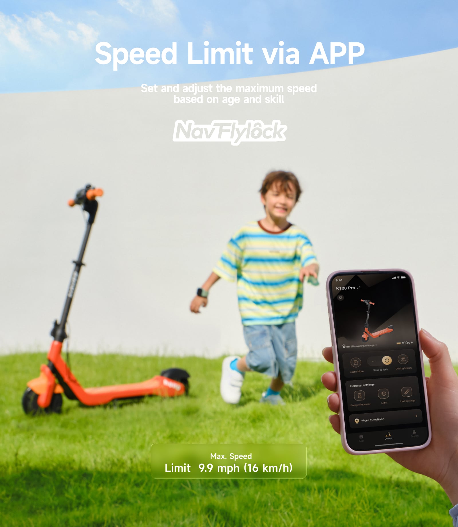 SCOOTER ELÉCTRICO INFANTIL NAVEE K100 PRO 160W 11KM AUTONOMÍA 16KM/H MANUBRIO AJUSTABLE - 7