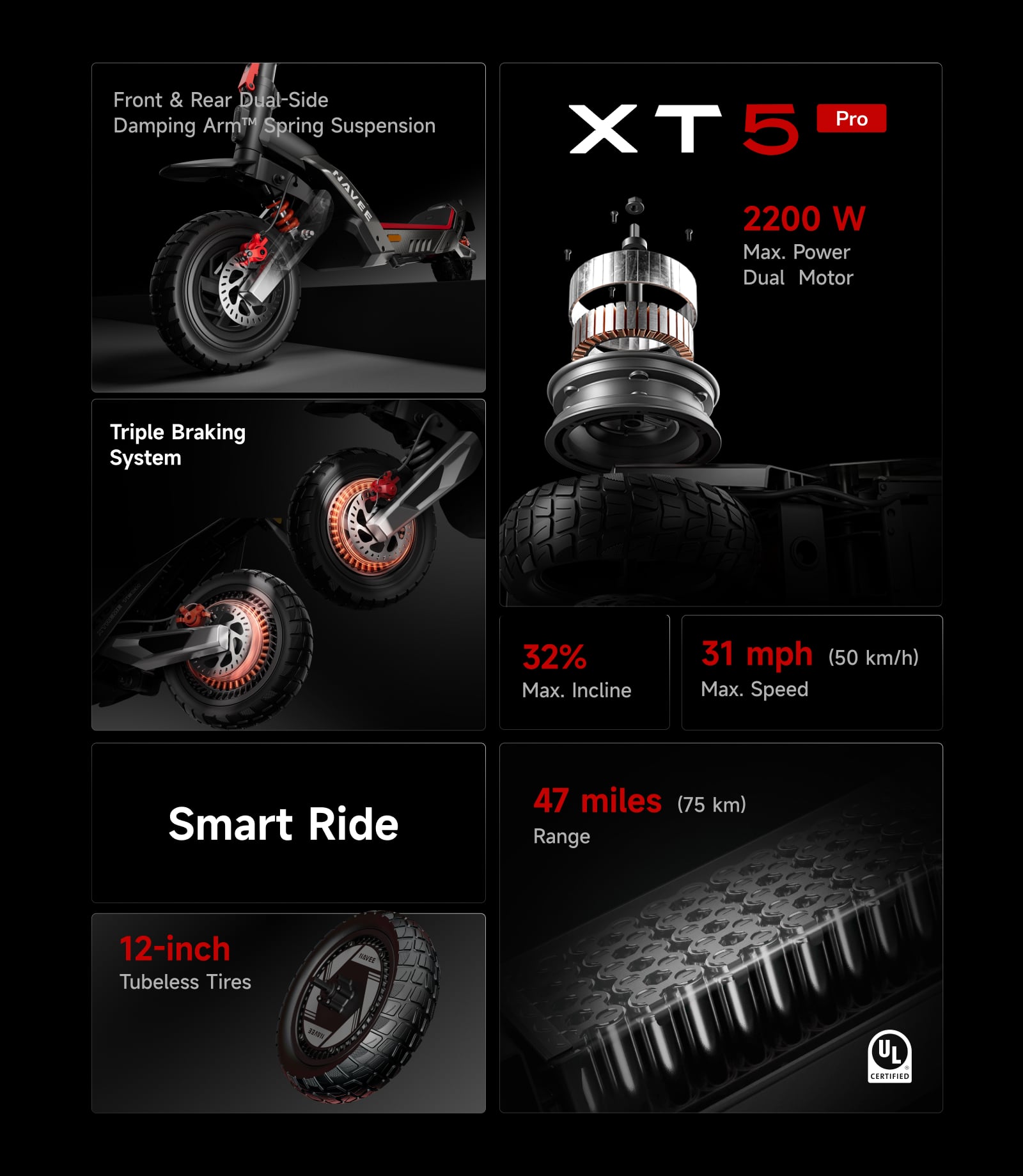 SCOOTER ELÉCTRICO NAVEE XT5 PRO EU 2200W 75KM AUTONOMÍA 25KM/H 12 PULGADAS OFF ROAD - 9