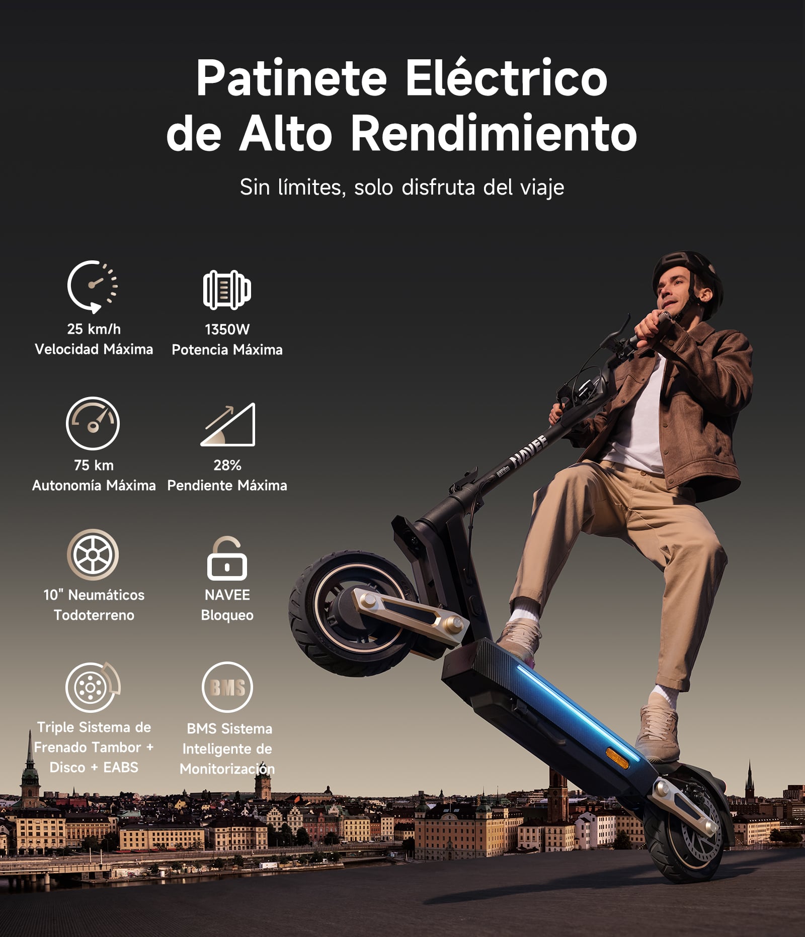 SCOOTER ELÉCTRICO NAVEE ST3 PRO-E 1350W 75KM AUTONOMÍA 25KM/H DOBLE SUSPENSIÓN - 6