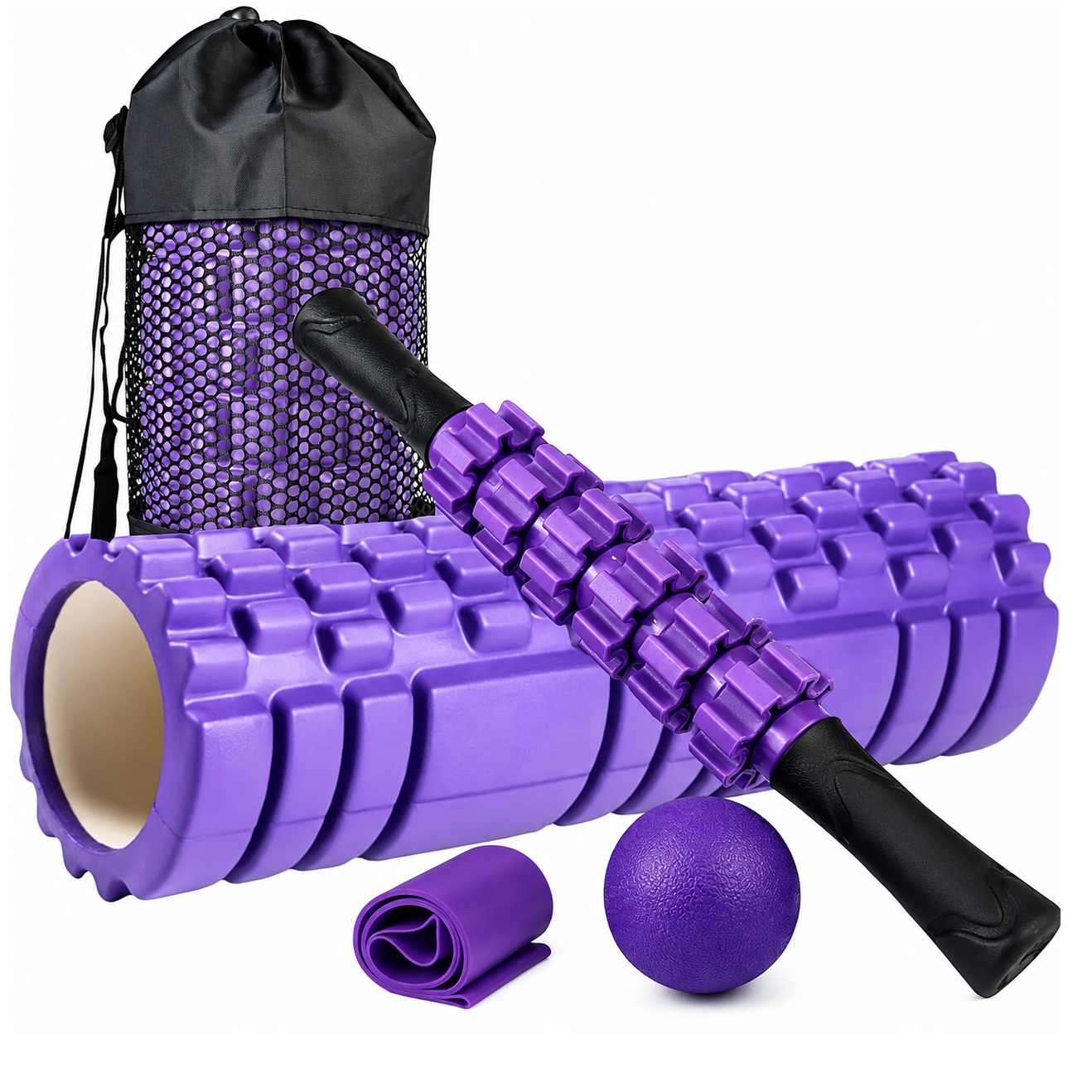 FOAM ROLLER 45 CM 4 EN 1 RODILLO MASO BANDA BOLA DE MASAJE MORADO - 1