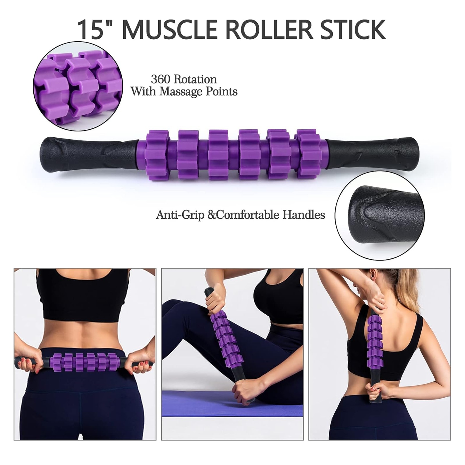 FOAM ROLLER 45 CM 4 EN 1 RODILLO MASO BANDA BOLA DE MASAJE MORADO - 4