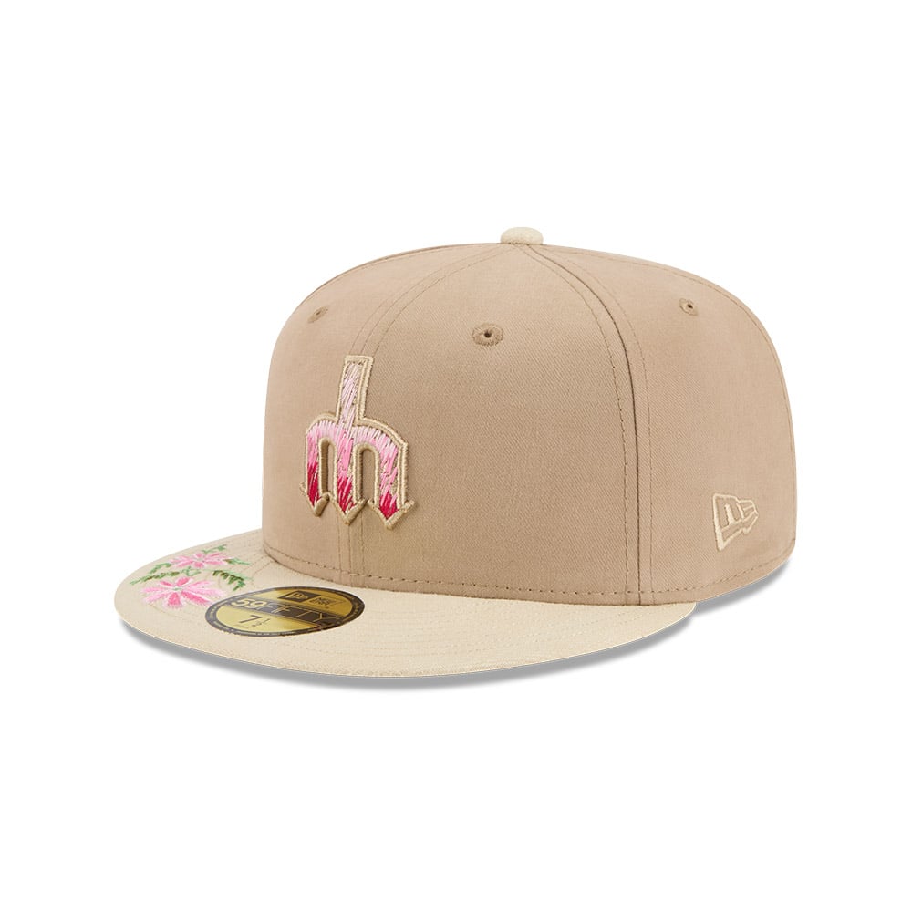 GORRA 59FIFTY MLB SEATTLE MARINERS HAND STITCHED FLORAL BEIGE - 1