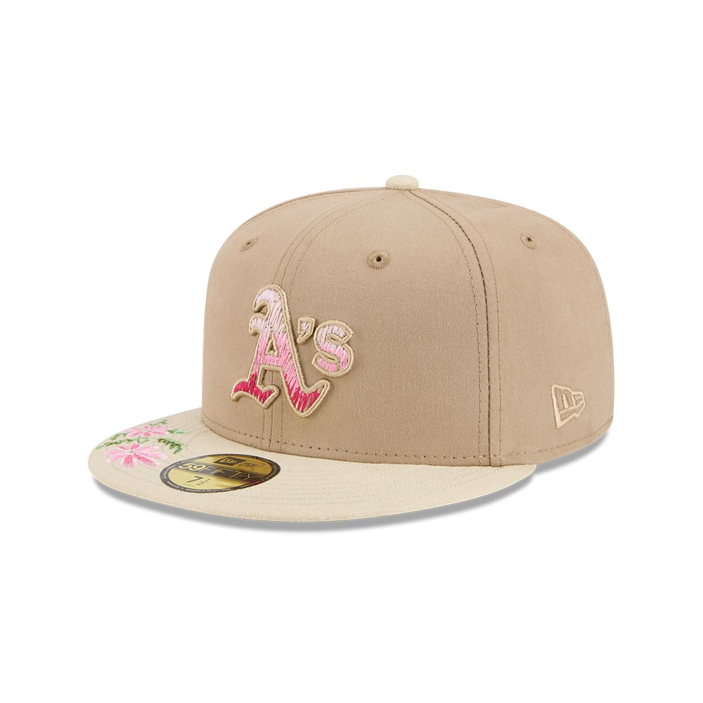 GORRA 59FIFTY MLB OAKLAND ATHLETICS HAND STITCHED FLORAL BEIGE - 1