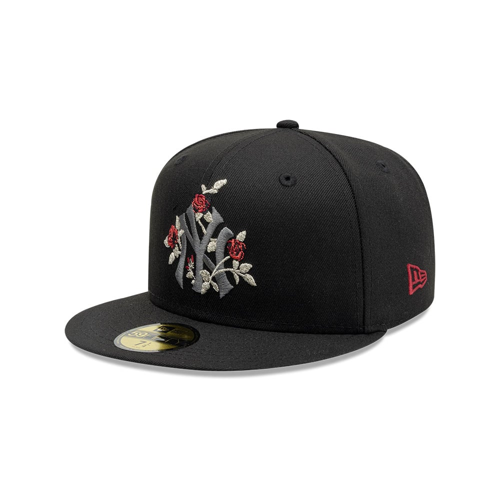 GORRA 59FIFTY MLB NEW YORK YANKEES GOTHIC FLOWERS NEGRO - 1