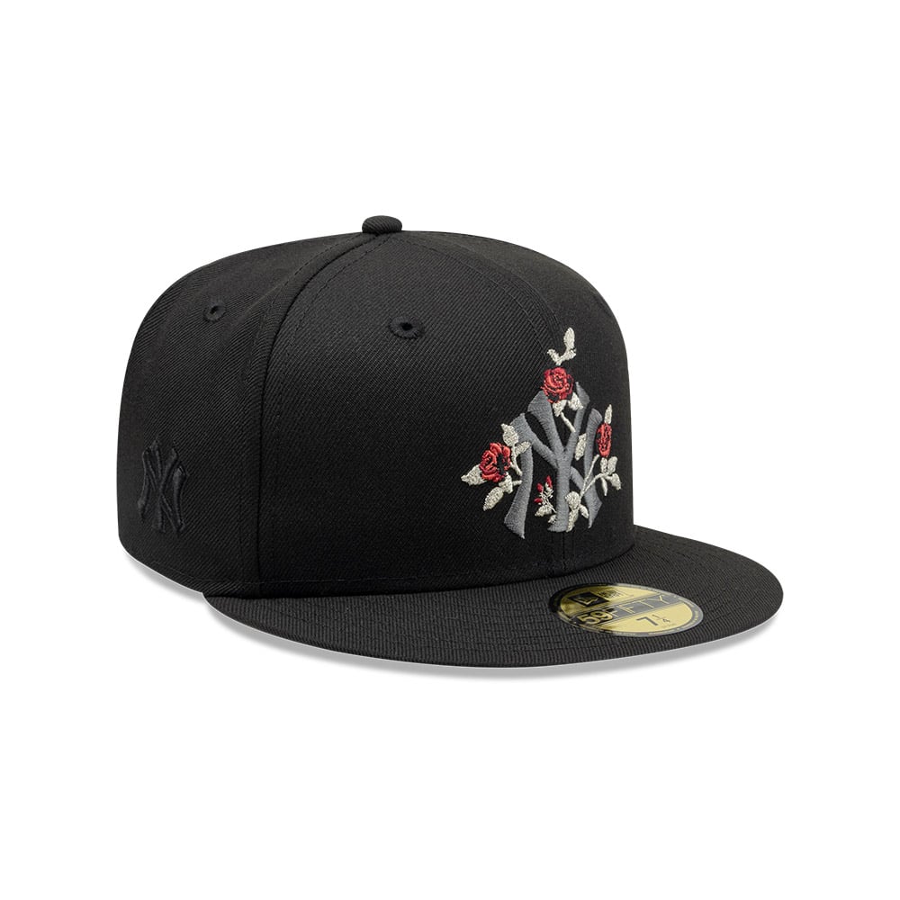 GORRA 59FIFTY MLB NEW YORK YANKEES GOTHIC FLOWERS NEGRO - 3