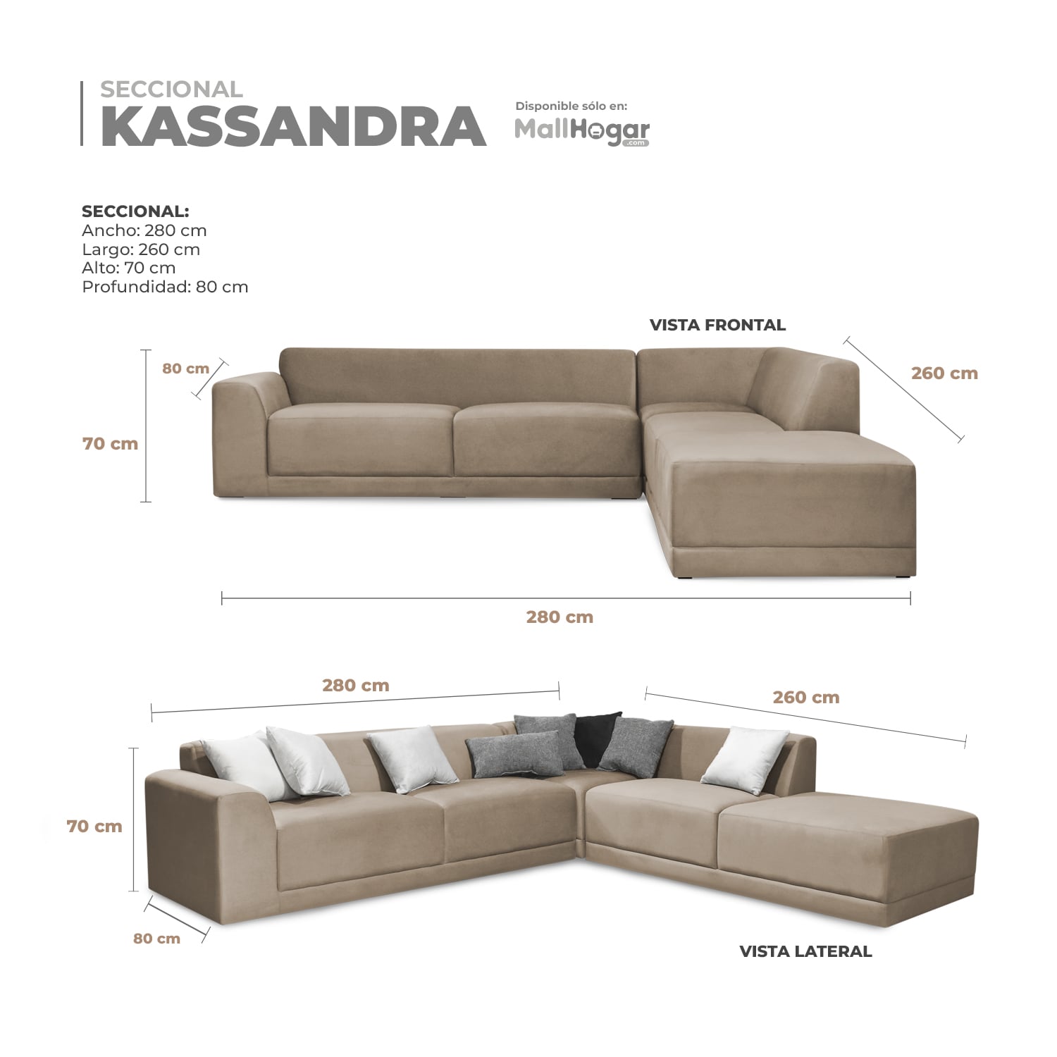 SECCIONAL MALLHOGAR KASSANDRA BEIGE DERECHO OSCURO - 3