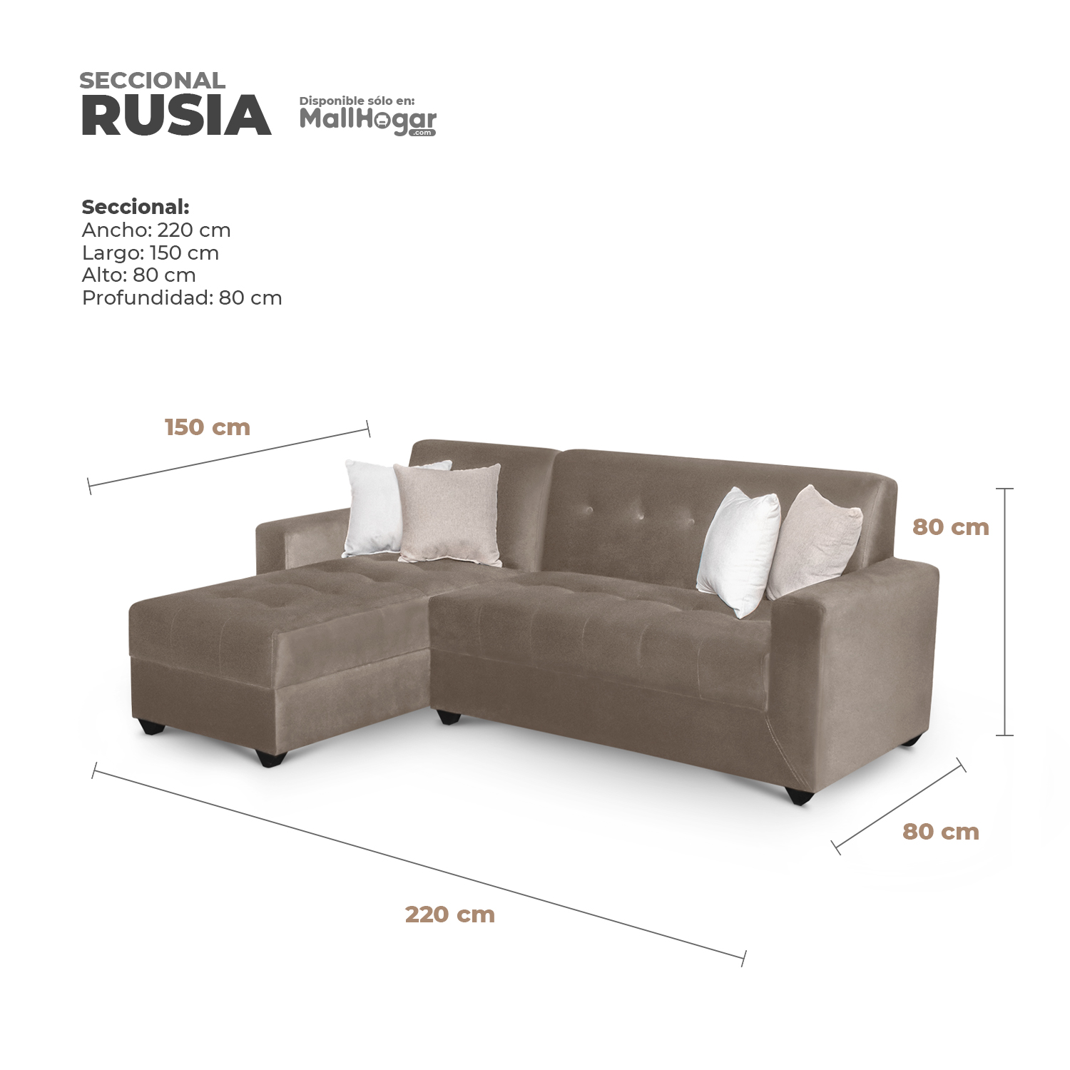 SECCIONAL MALLHOGAR RUSIA BEIGE IZQUIERDO OSCURO - 4
