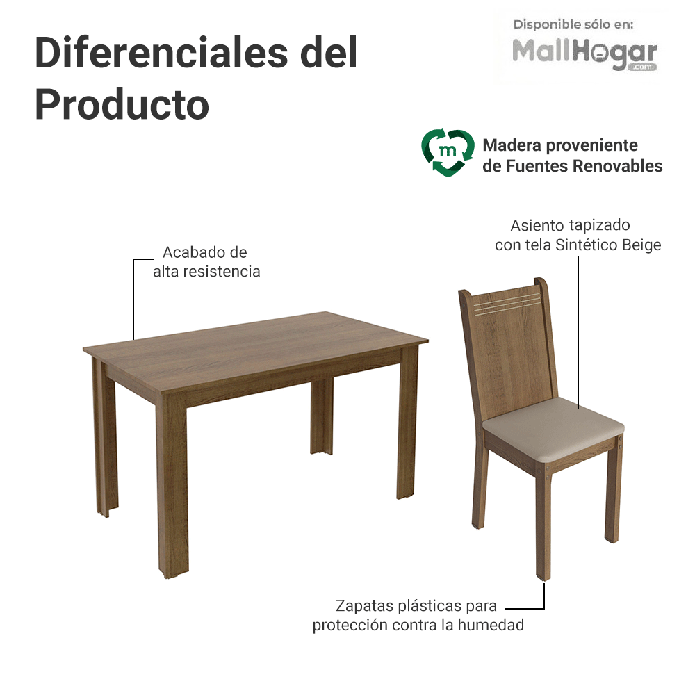 JUEGO DE COMEDOR RUSTIC BEIGE OBSCURO - 4