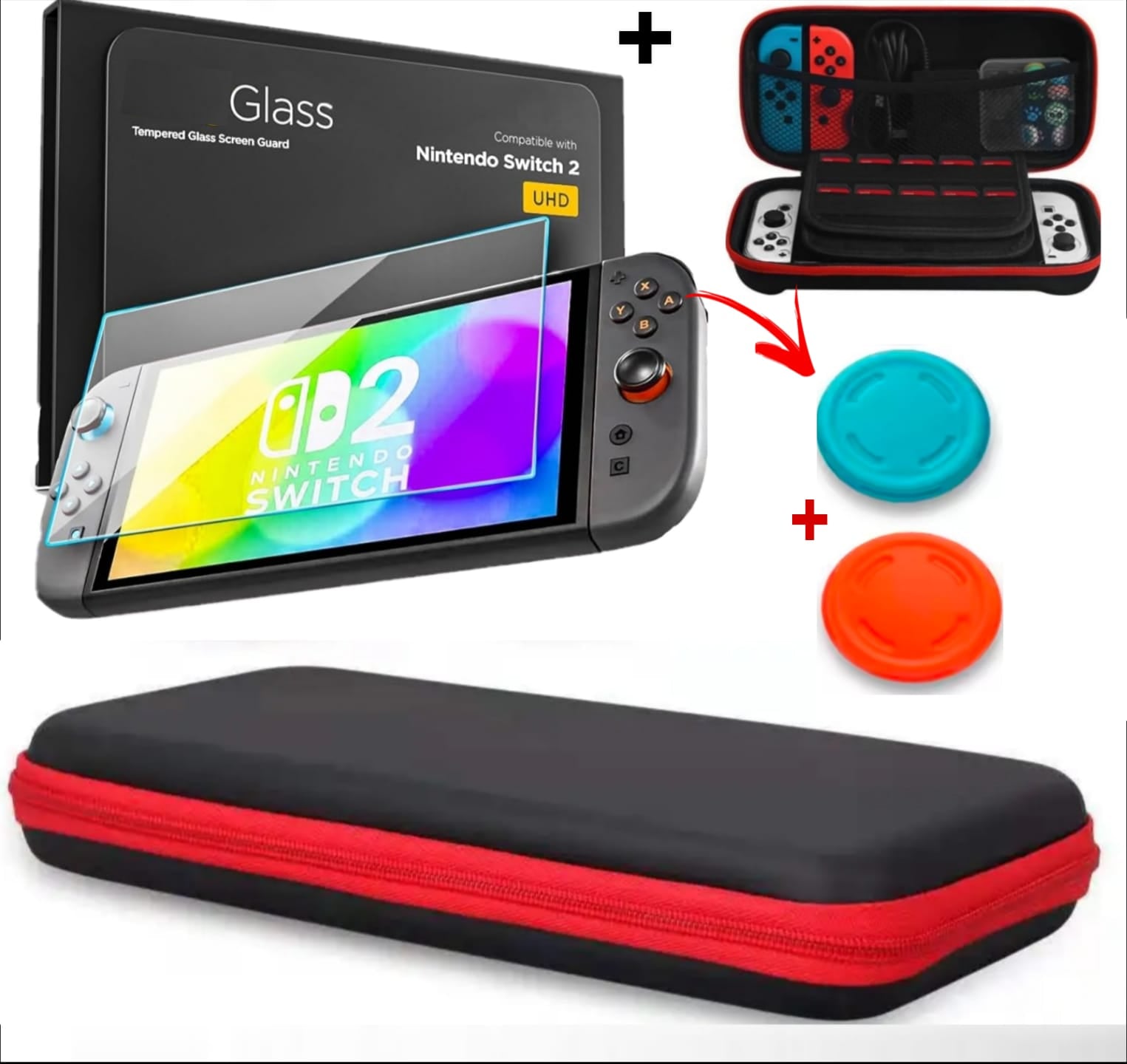 ESTUCHE PROTECTOR DE NINTENDO SWITCH 2 CASE + MICA DE VIDRIO - NEGRO - 1