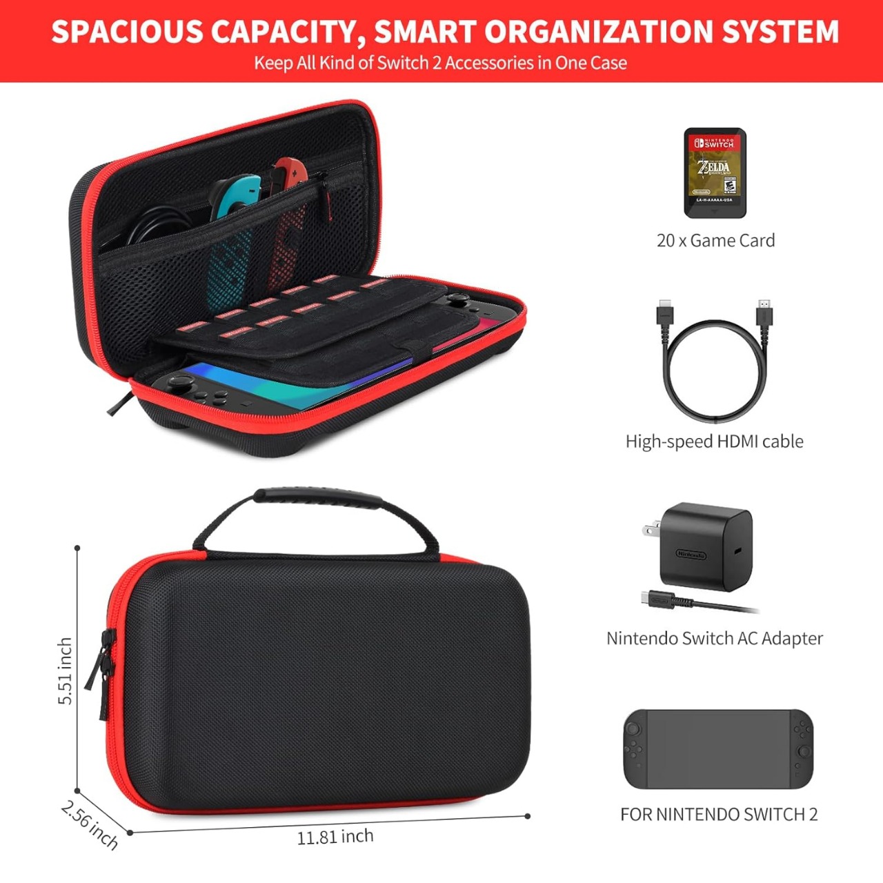 ESTUCHE PROTECTOR DE NINTENDO SWITCH 2 CASE + MICA DE VIDRIO - NEGRO - 8