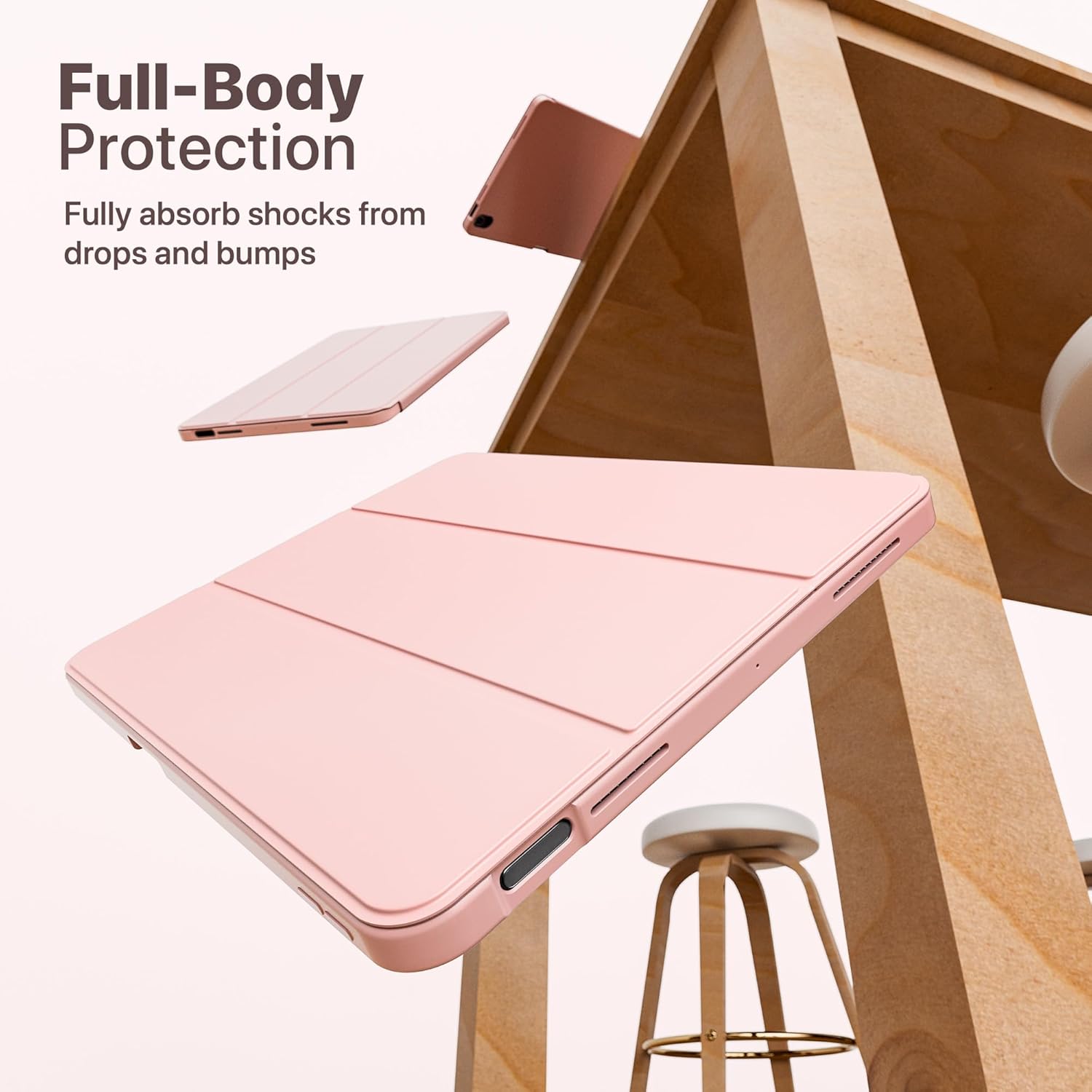 FUNDA SMART CASE PARA IPAD AIR 11' 2024 CHIP M2 6TA GENERACIÓN - ROSA - 3
