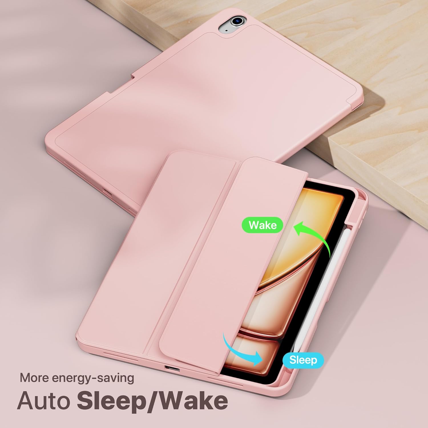 FUNDA SMART CASE PARA IPAD AIR 11' 2024 CHIP M2 6TA GENERACIÓN - ROSA - 6