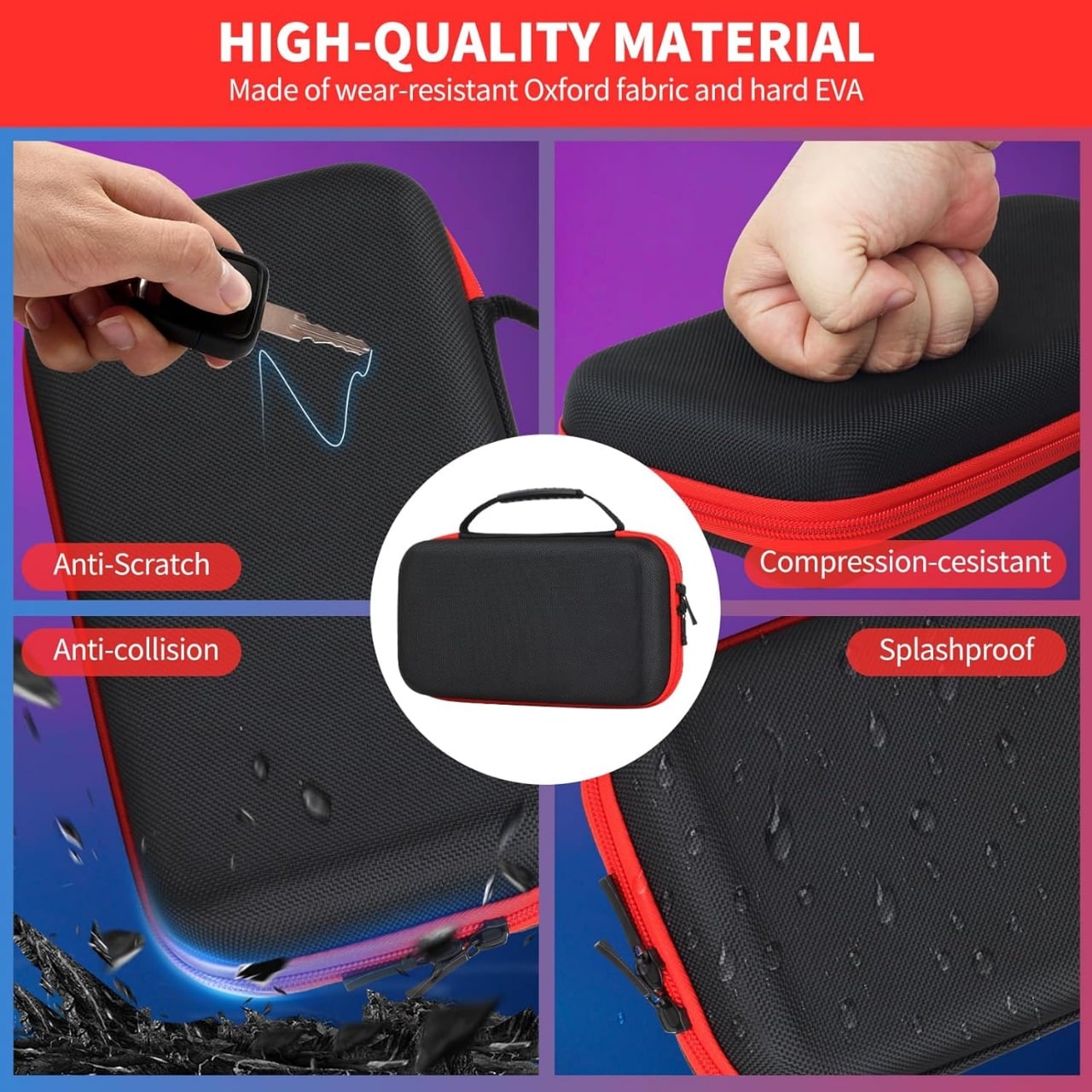 ESTUCHE PROTECTOR PARA NINTENDO SWITCH 2 CASE FUNDA - NEGRO/ROJO - 3